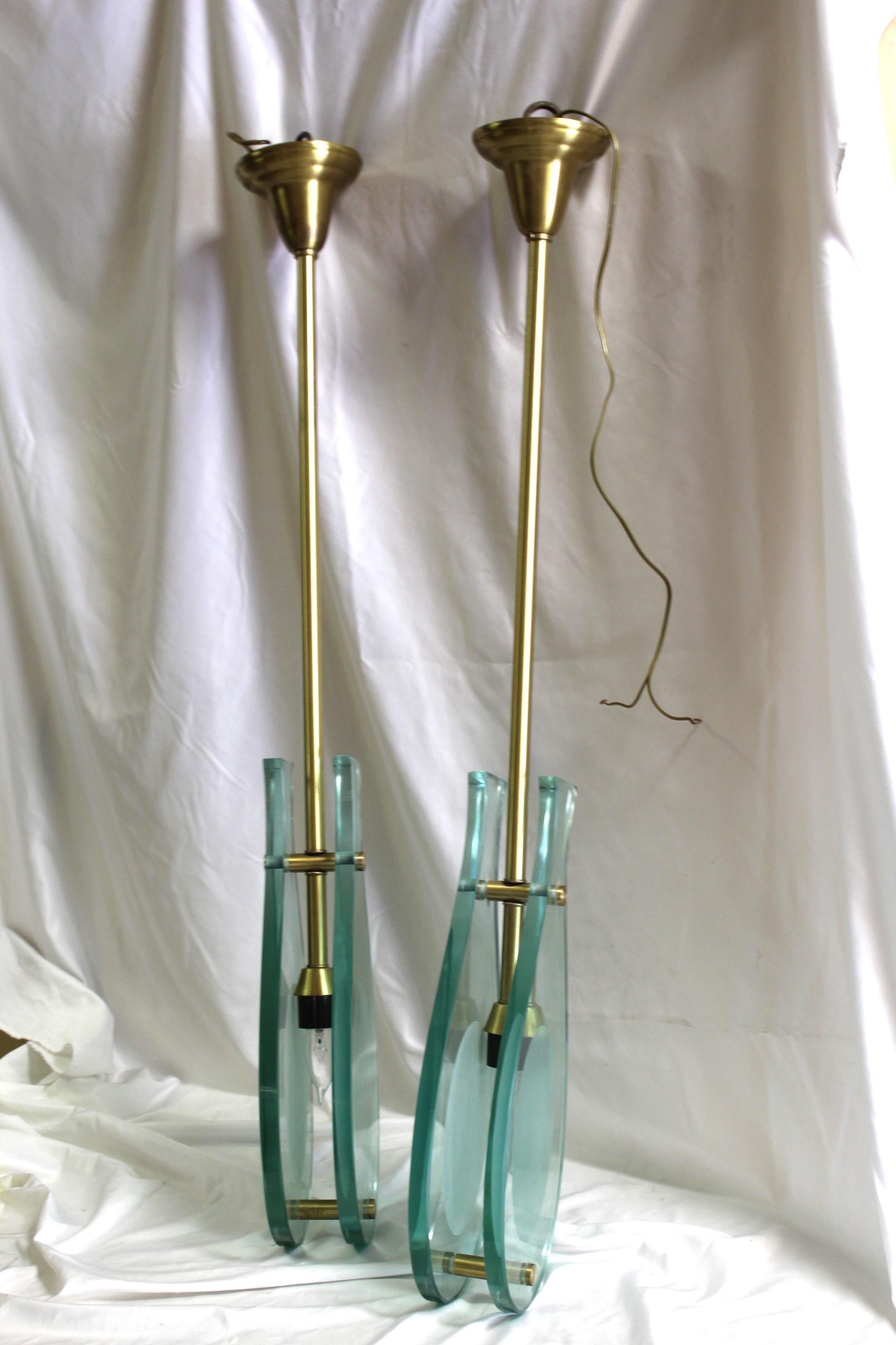 Art Deco/Modern Pendant, Solid Brass & Glass   Fontana Style For Sale 3