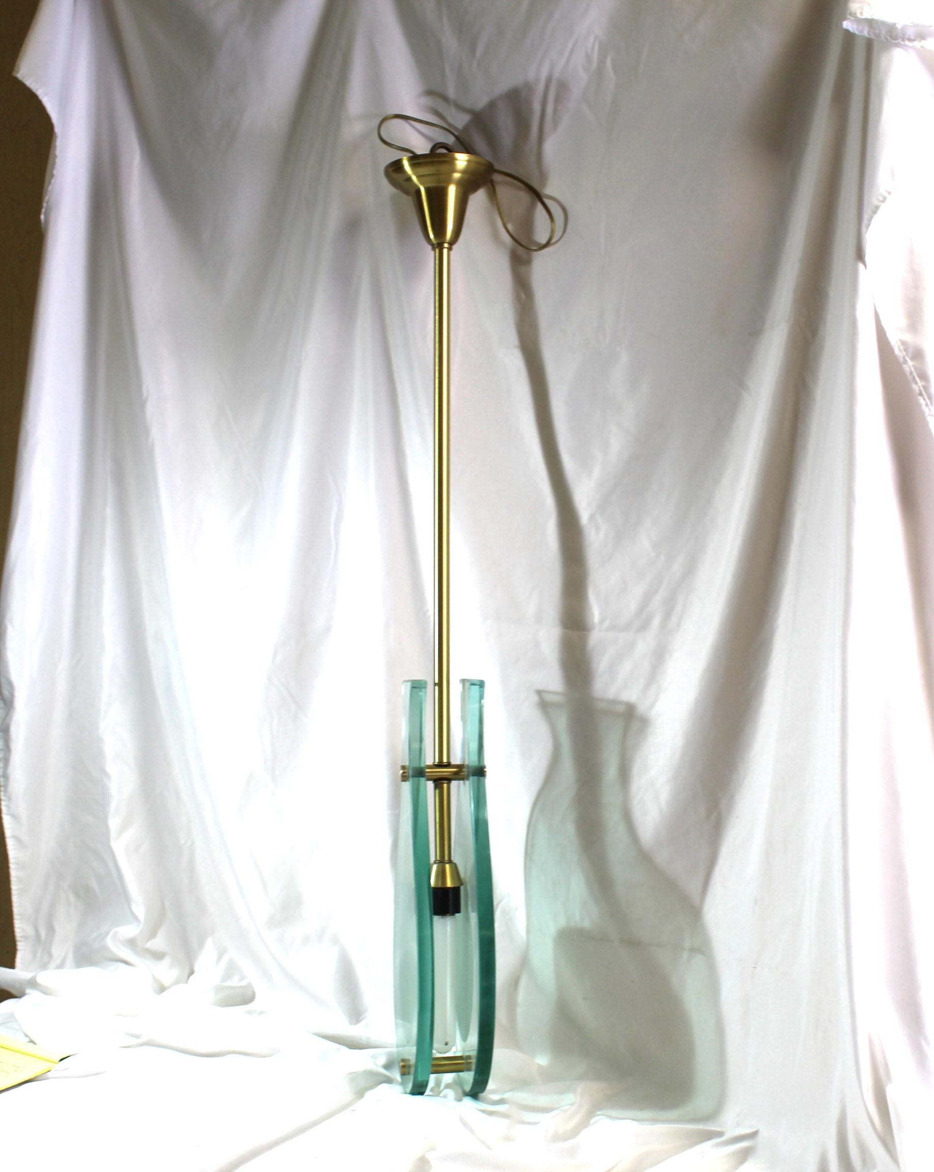 Mid-Century Modern Art Deco/Modern Pendant, Solid Brass & Glass   Fontana Style For Sale