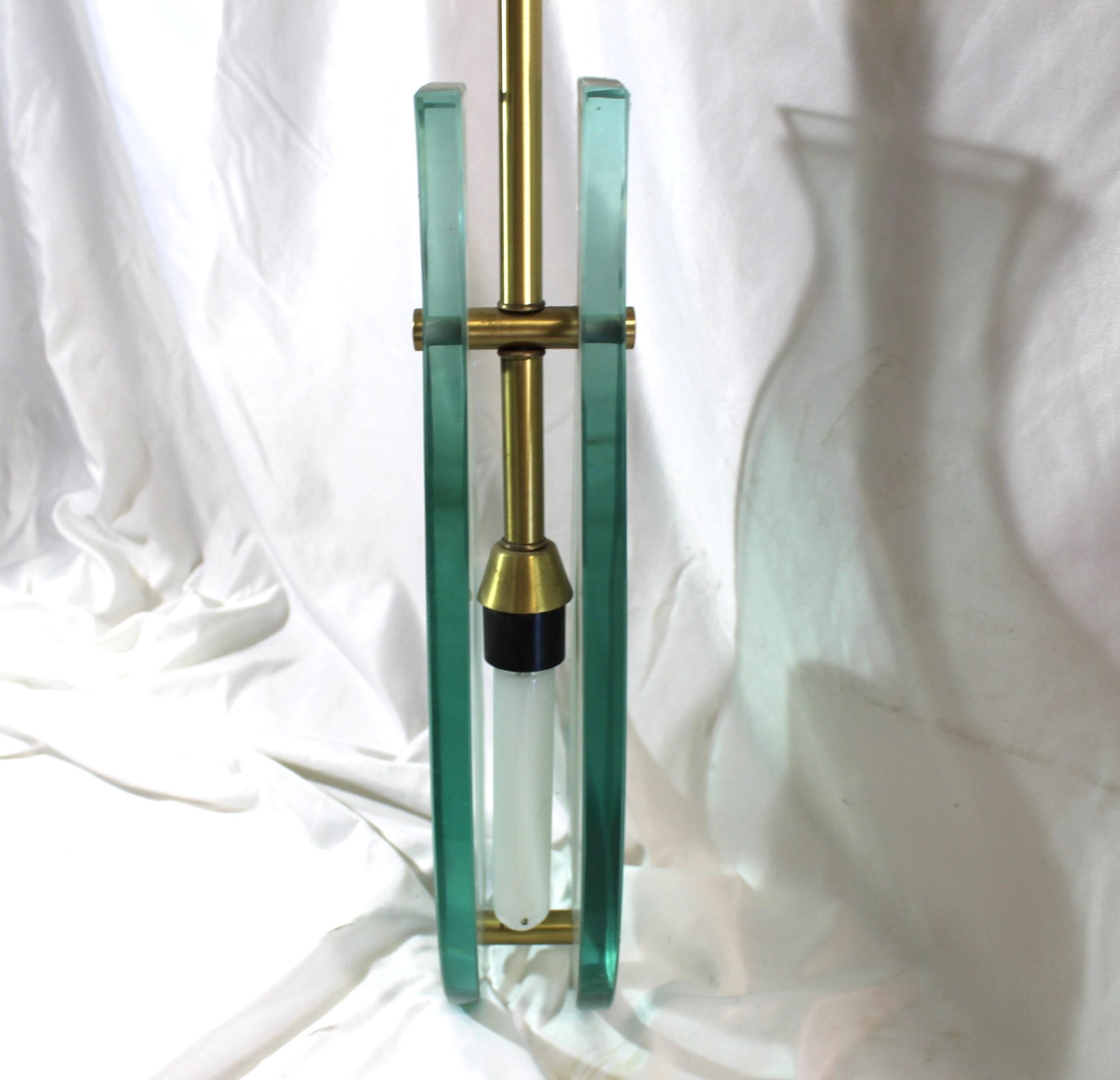 Hand-Crafted Art Deco/Modern Pendant, Solid Brass & Glass   Fontana Style For Sale