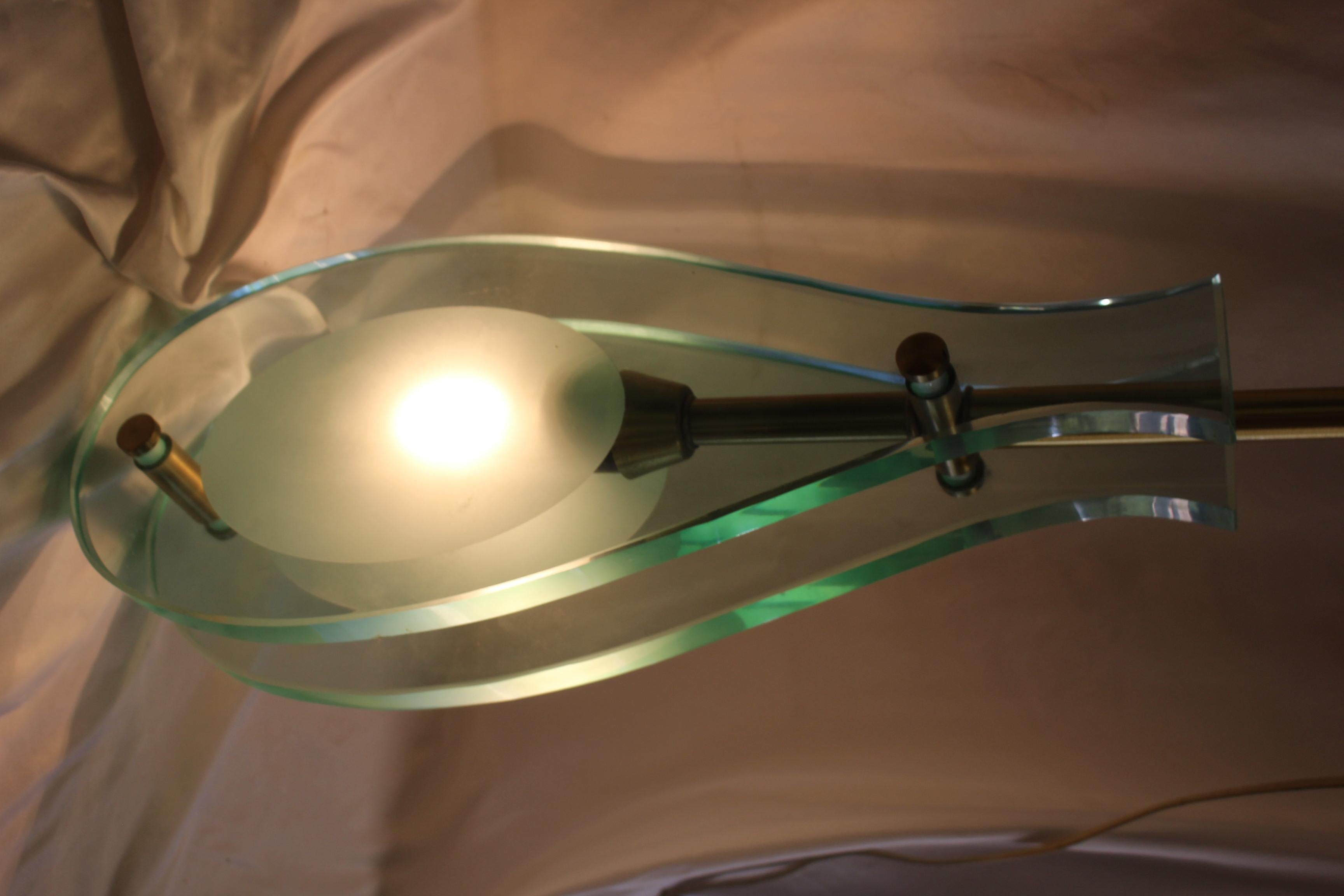 Art Deco/Modern Pendant, Solid Brass & Glass   Fontana Style For Sale 1