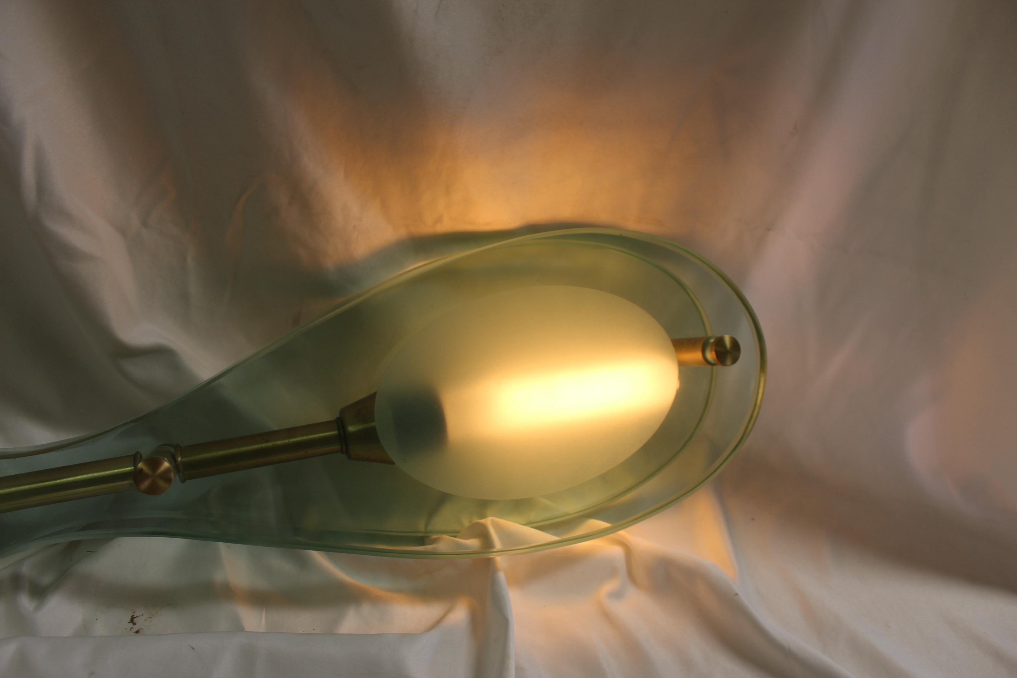 Art Deco/Modern Pendant, Solid Brass & Glass   Fontana Style For Sale 2