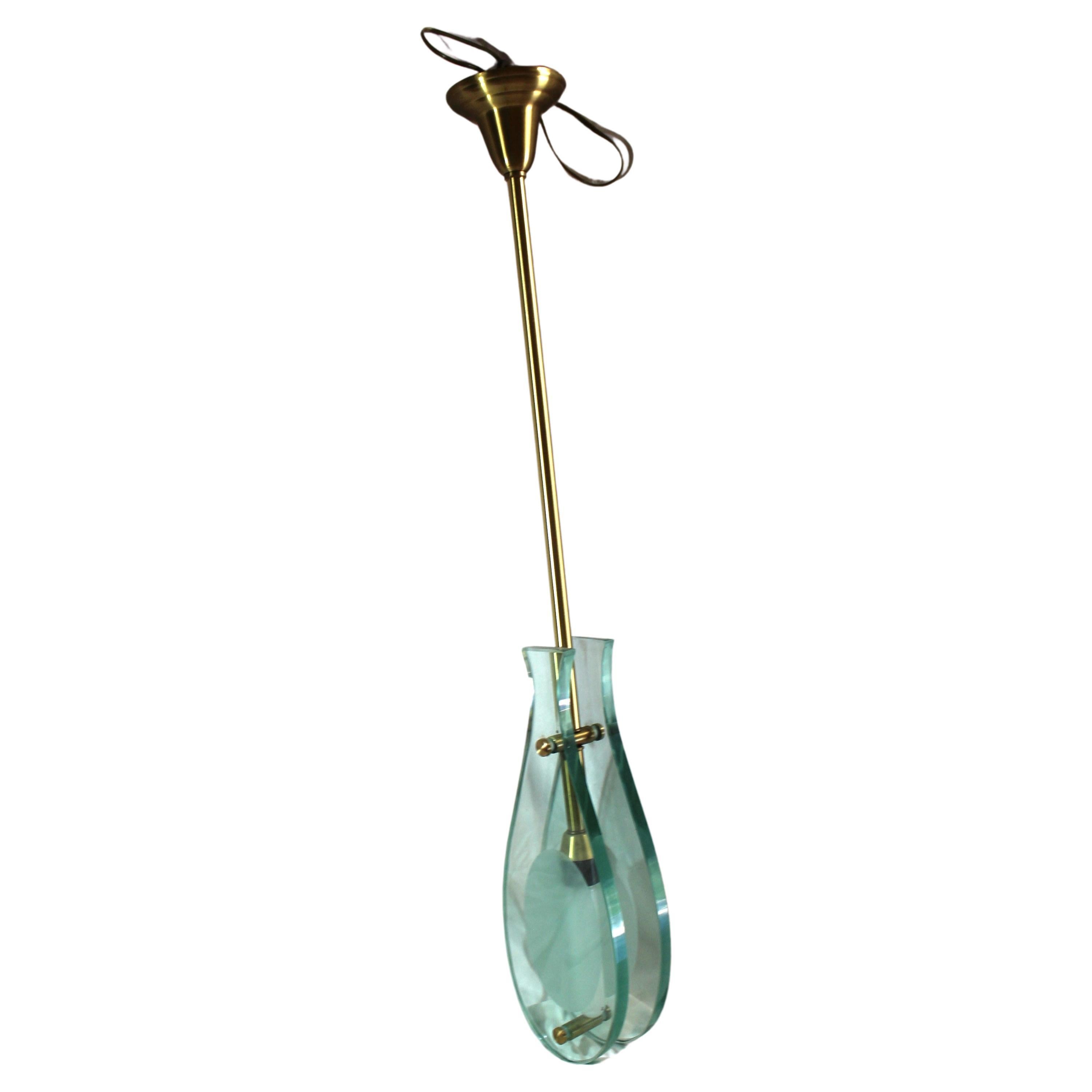 Art Deco/Modern Pendant, Solid Brass & Glass   Fontana Style For Sale