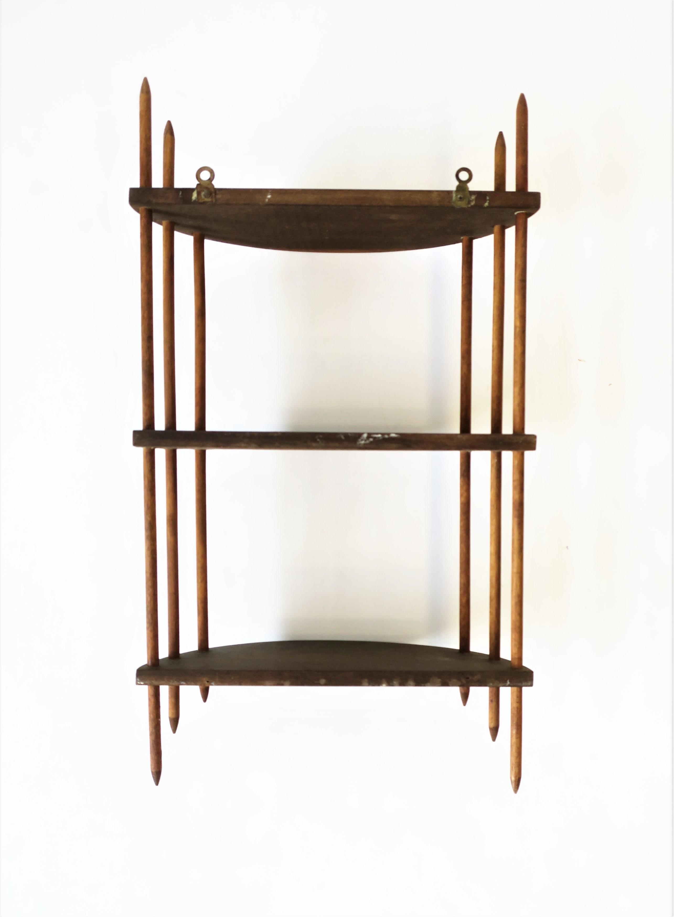 Art Deco Modern Period Natural Wood Wall Shelf with Shelves 8