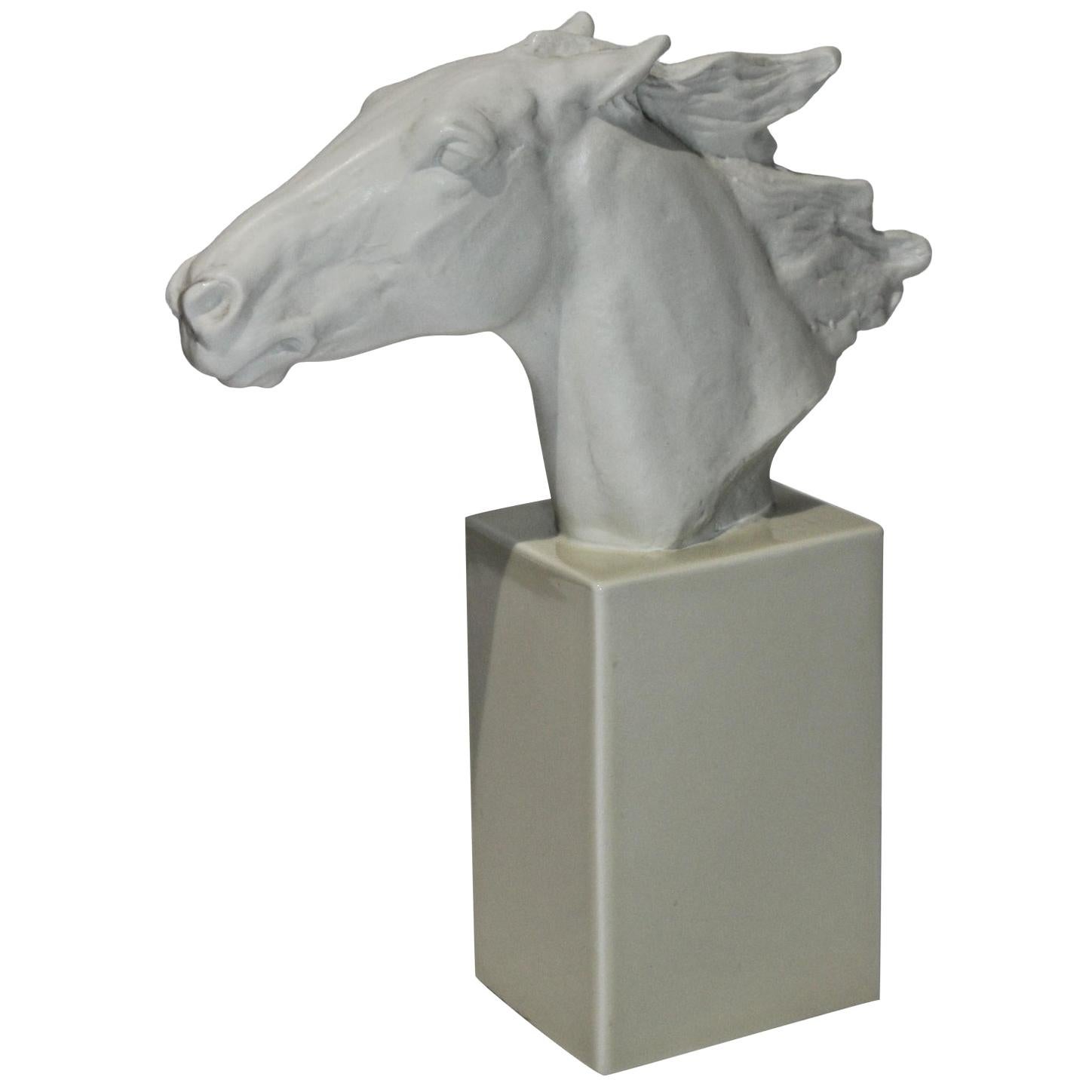 Art Deco Modern Porcelain Sculpture of a Horse Head For Sale at 1stDibs