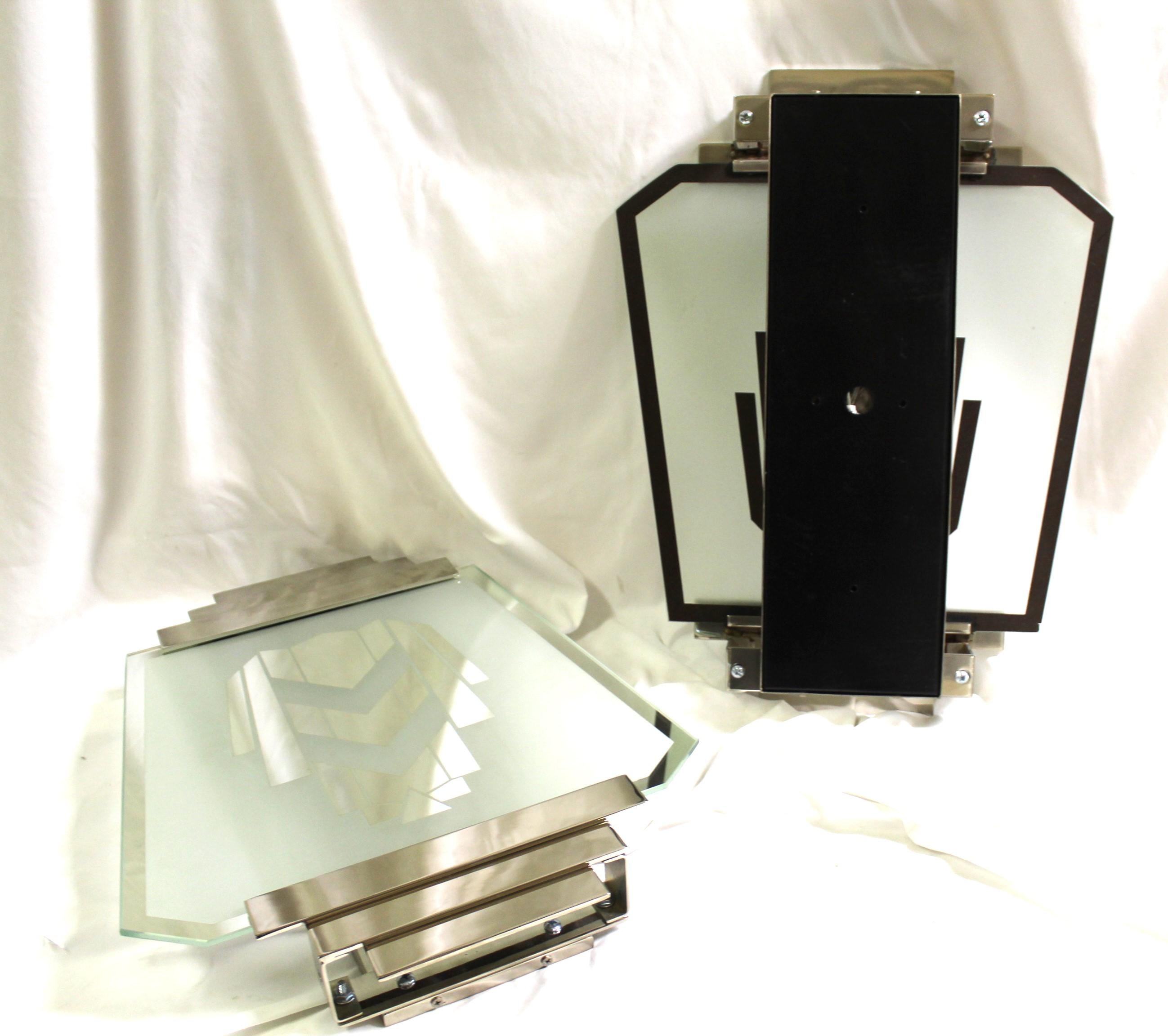 Plated Art Deco / Modern Sconce, out of the St James Club, Mirrored, Nickel Frame For Sale
