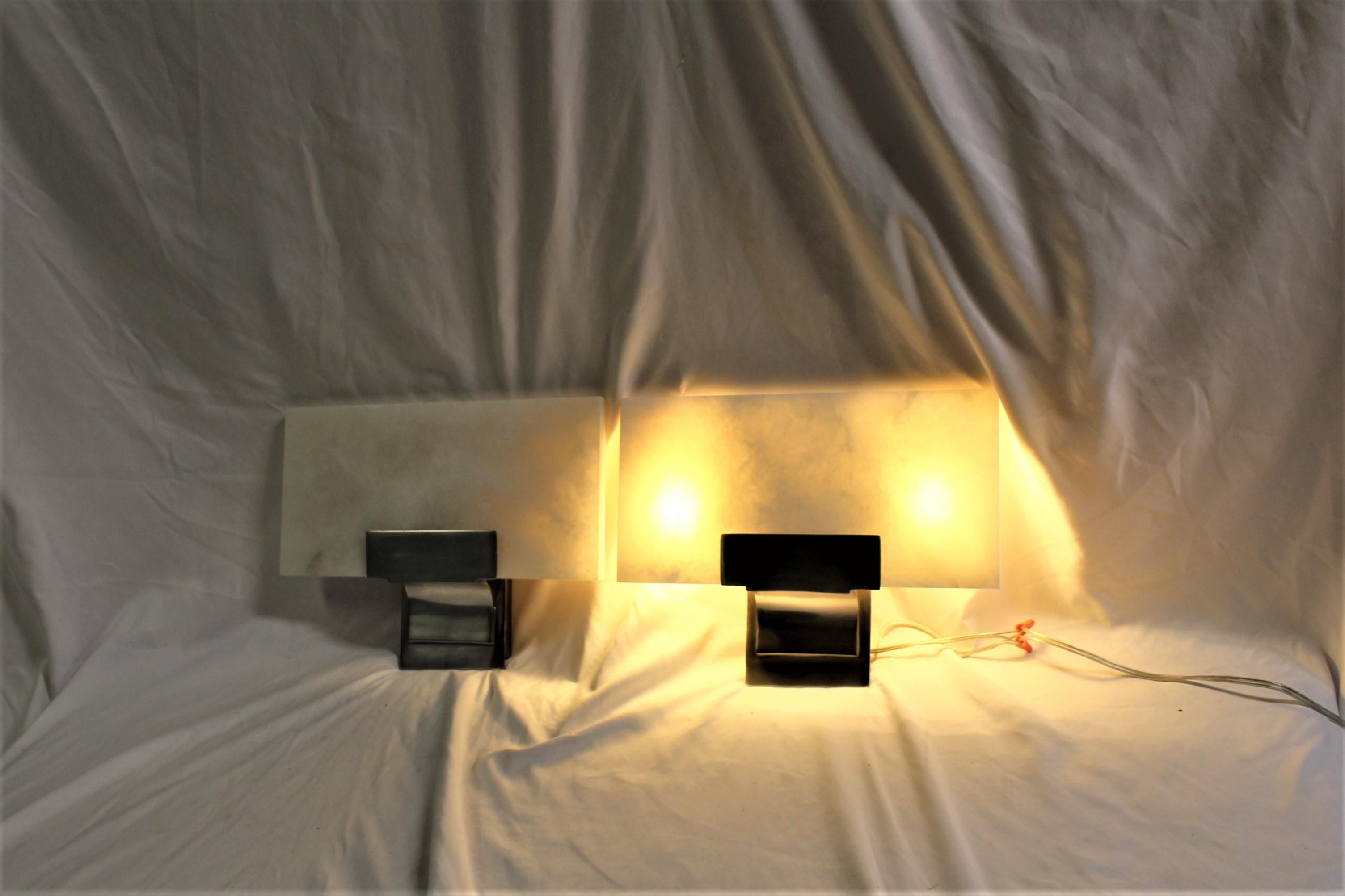 North American Art Deco /Modern Sconces Alabaster and Bronze For Sale