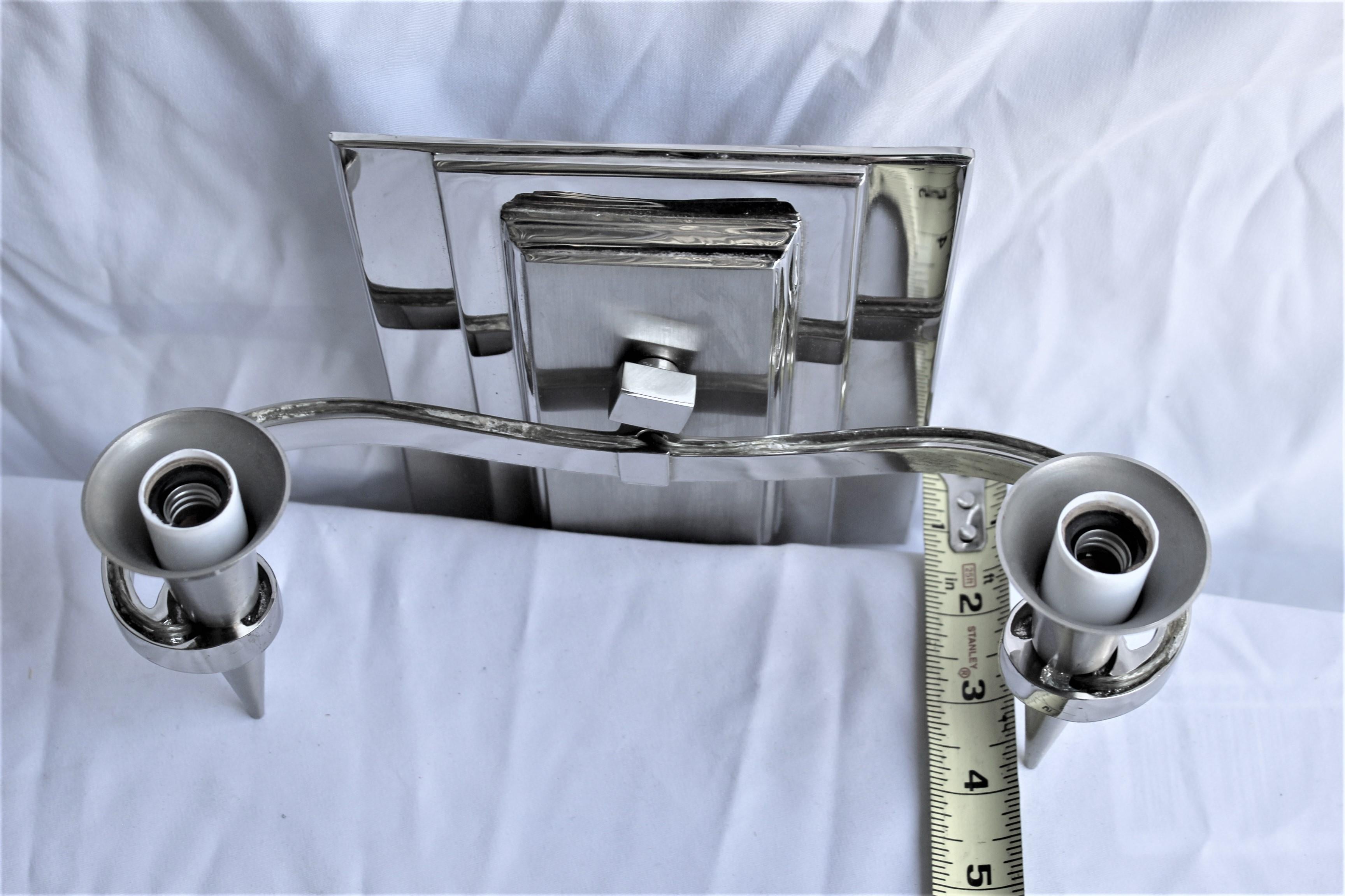 Art Decó/Modern Sconces Hi-Polished Two-Tone Nickel Finish Two Light Cast Bronce en venta