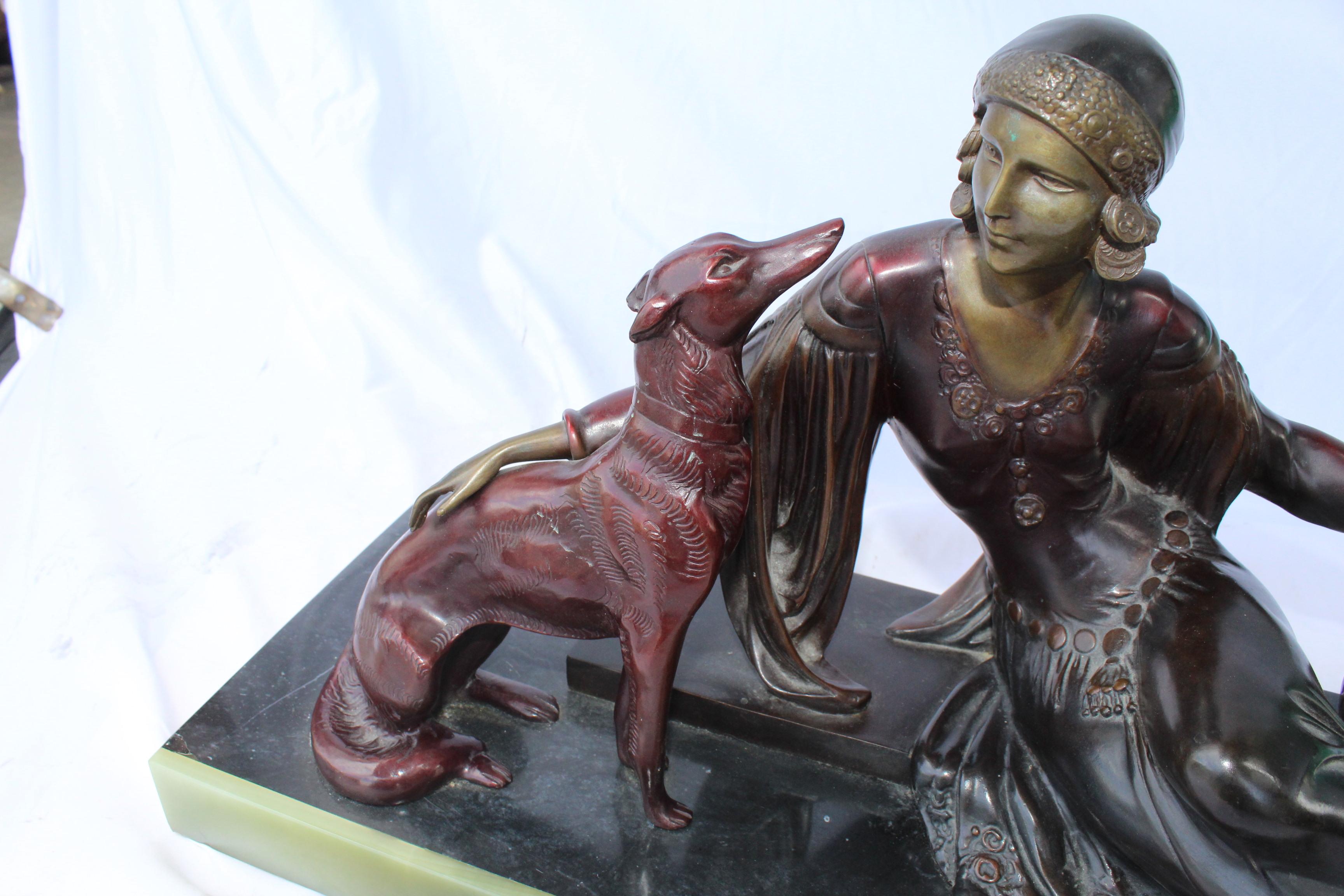 Art Deco/Modern Sculpture of a Lady with Her Dog In Good Condition In Los Angeles, CA