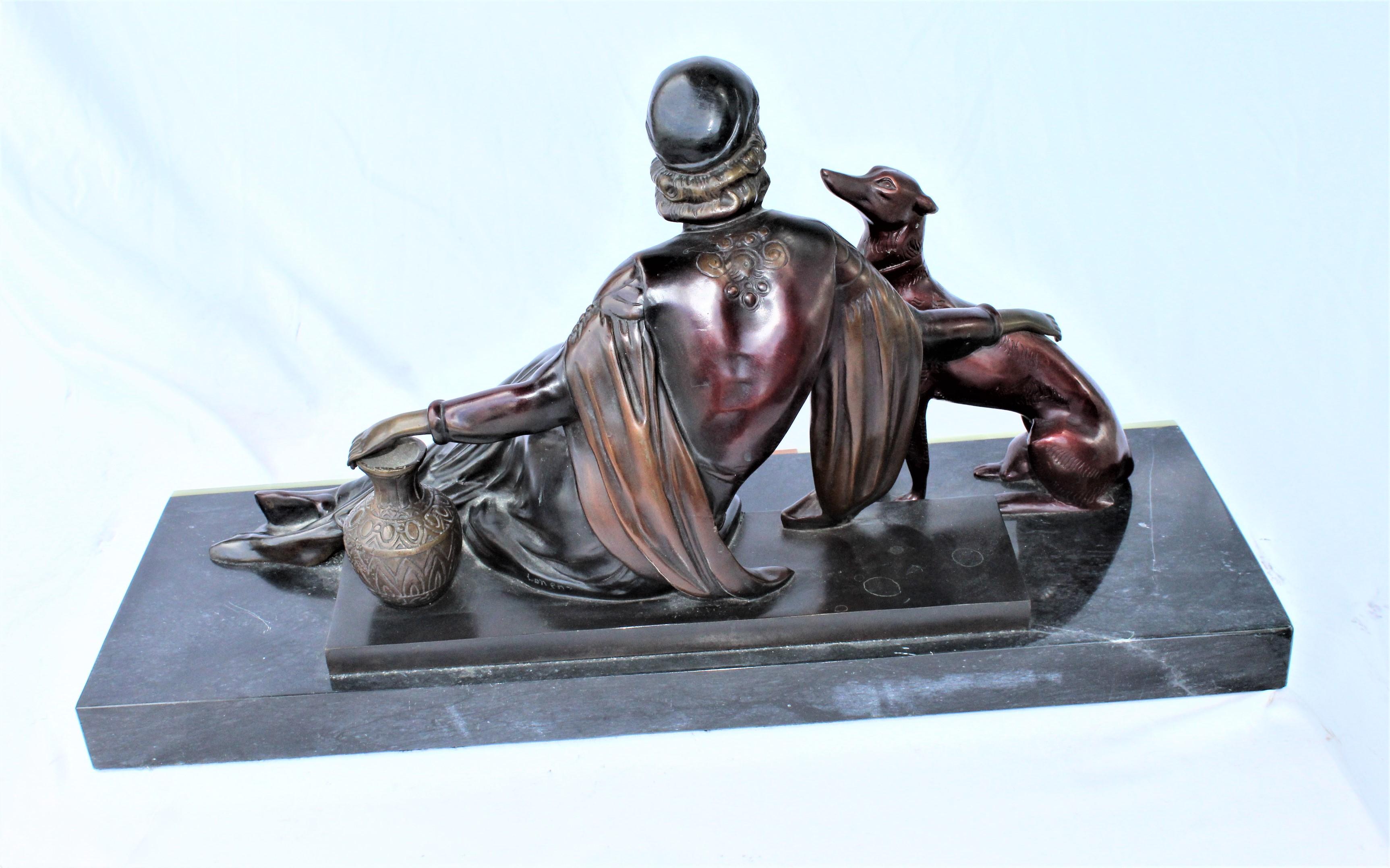 Bronze Art Deco/Modern Sculpture of a Lady with Her Dog