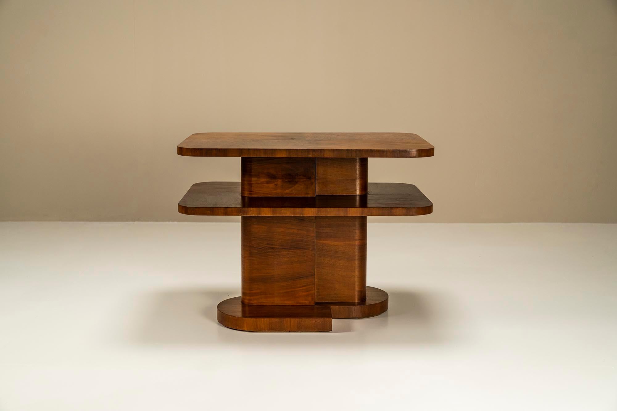 Dutch Art Deco Modern-Style Side Table in Mahogany by ‘t Woonhuys, Netherlands, 1930s