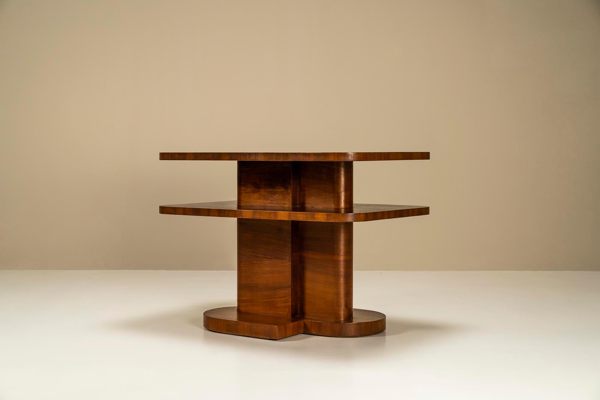 Veneer Art Deco Modern-Style Side Table in Mahogany by ‘t Woonhuys, Netherlands, 1930s