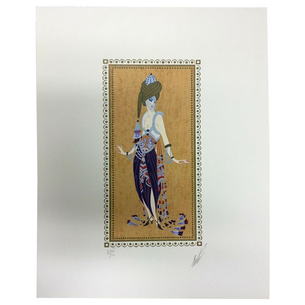 Art Deco Modern Unframed Erté Hand Signed Thousand and One Nights Lithograph For Sale