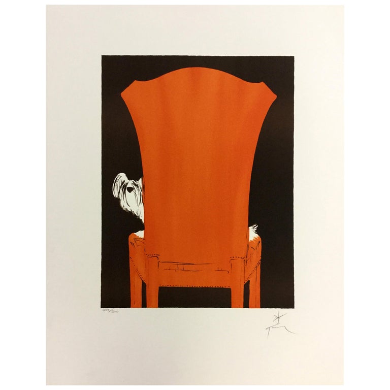 Art Deco Modern Unframed Rene Gruau Hand Signed Lithograph La Chaise Rouge For Sale