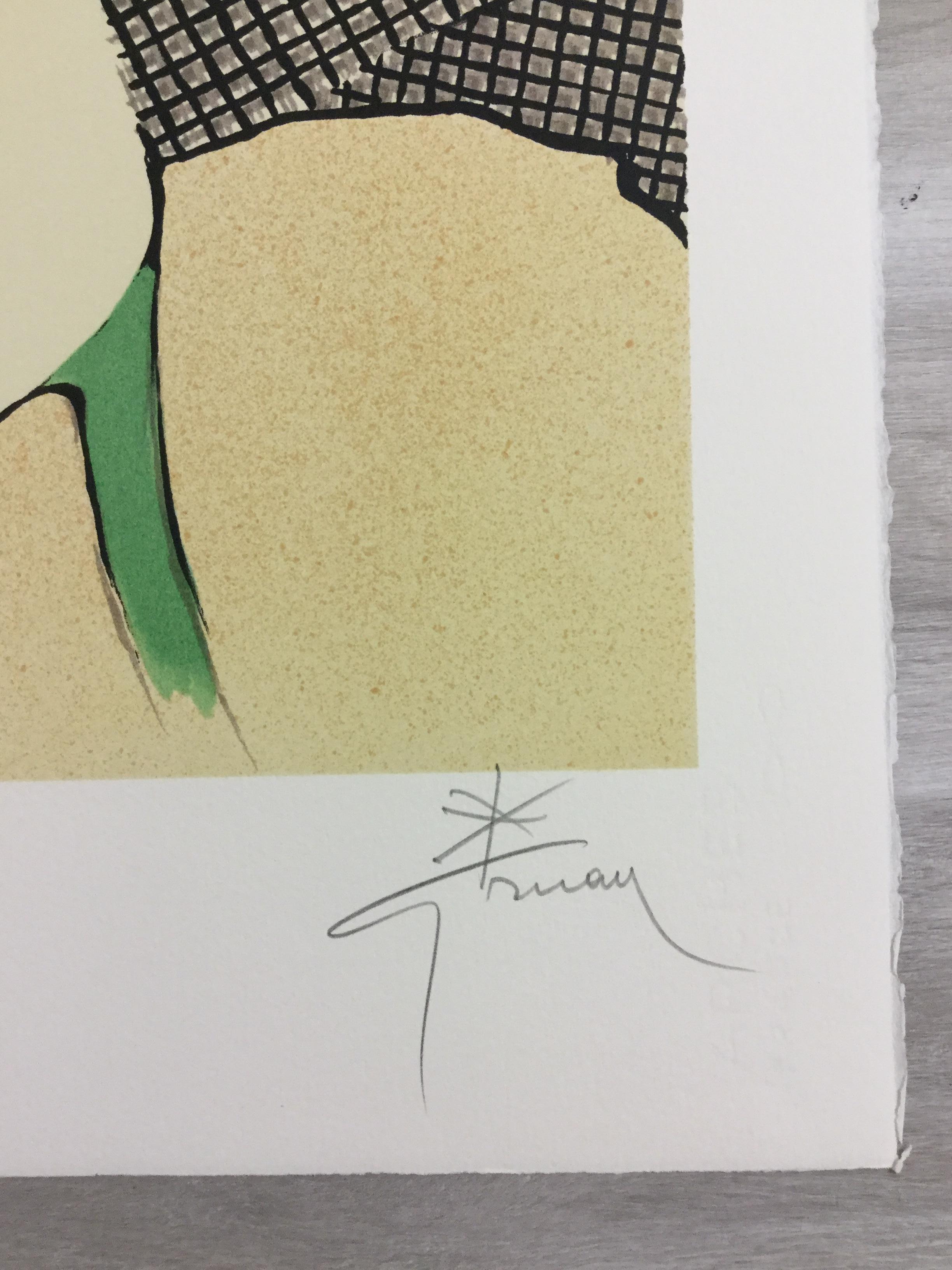 For your consideration, is a hand signed lithograph by Italian artist Rene Gruau, a famous fashion illustrator in the 1940s and 1950s. In excellent condition. The dimensions are 28.5