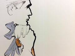 Art Deco Modern Unframed René Gruau Hand Signed Lithograph Pensive Man w/ Gloves