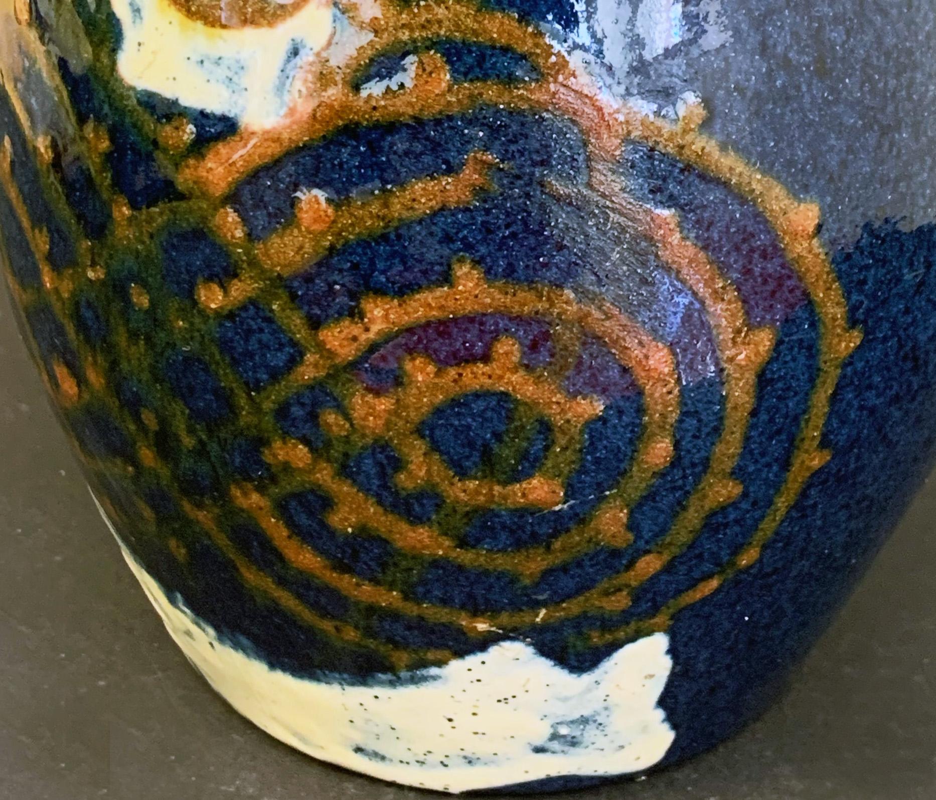 Francese Vaso Art Deco/Moderno in blu e arancione intenso, Francia in vendita