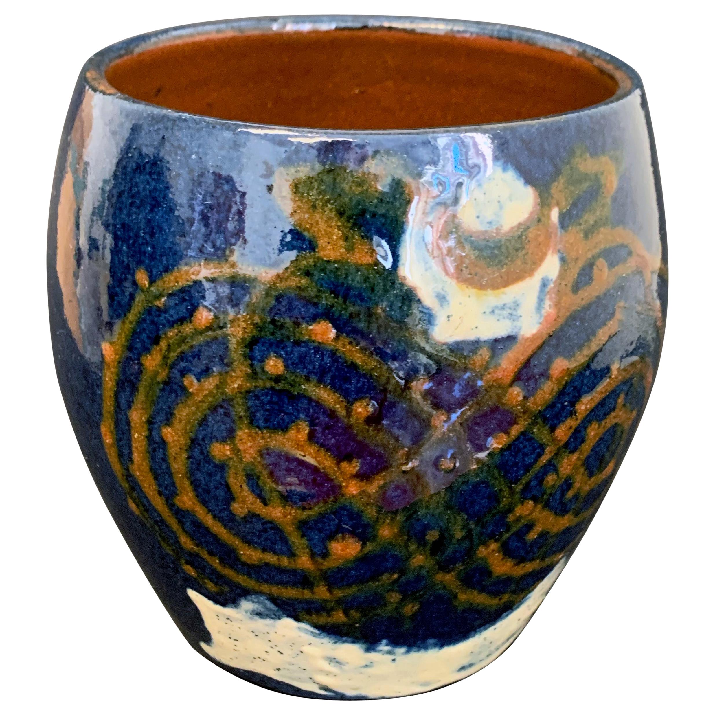 Art Deco/Modern Vase in Blue and Deep Orange, France For Sale