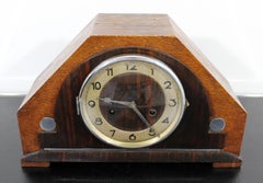 Art Deco Modern Wood Shelf Mantle Chime Clock with Key