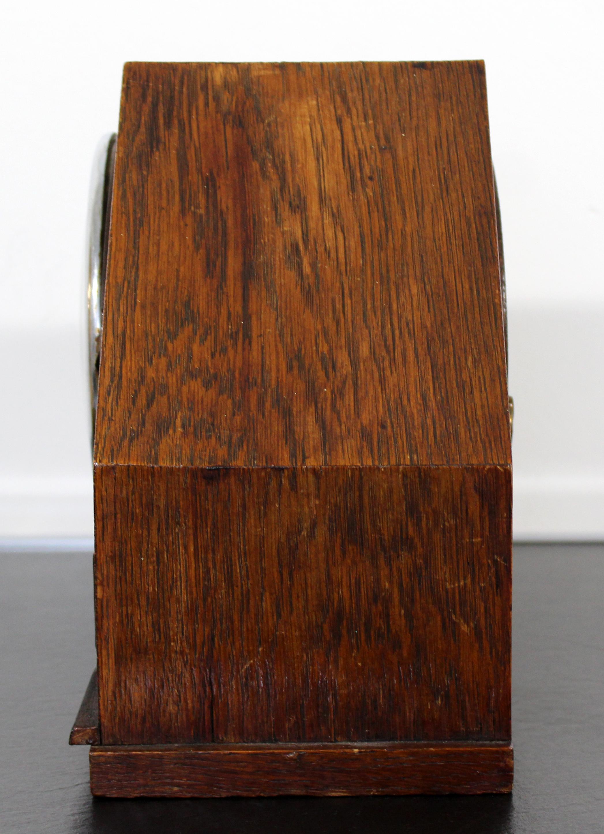 Mid-20th Century Art Deco Modern Wood Shelf Mantle Chime Clock with Key