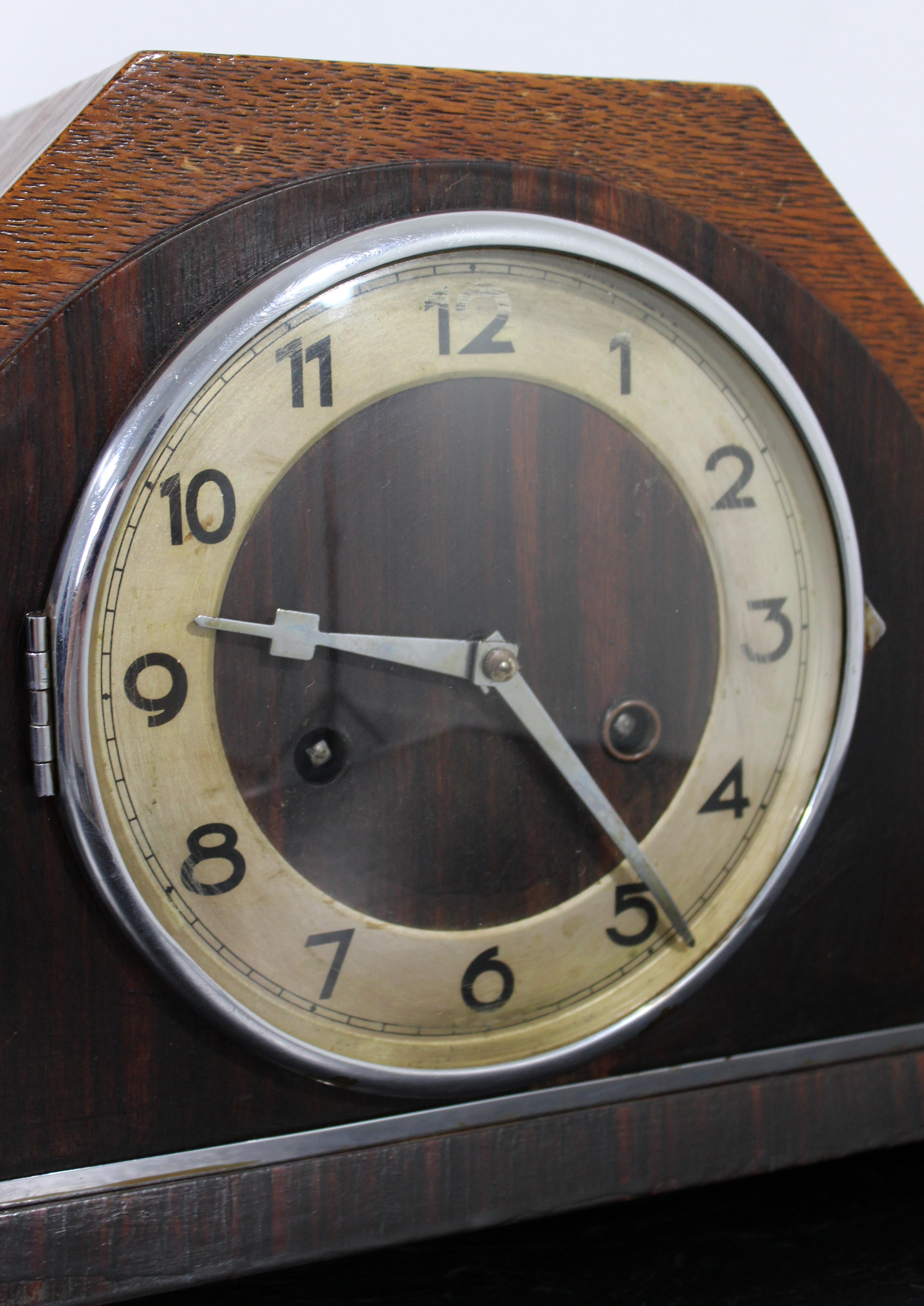 Art Deco Modern Wood Shelf Mantle Chime Clock with Key 3