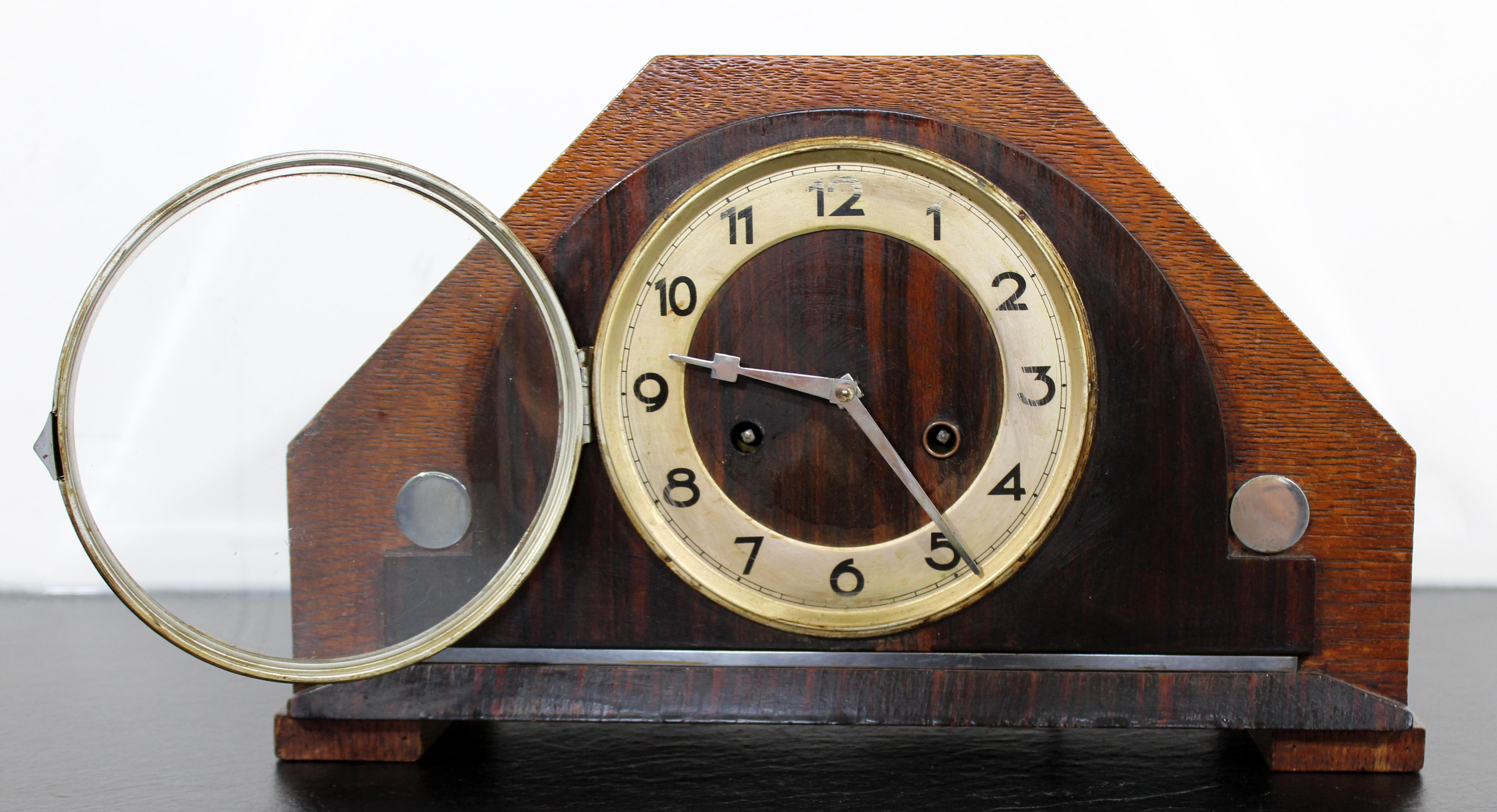 Art Deco Modern Wood Shelf Mantle Chime Clock with Key 4