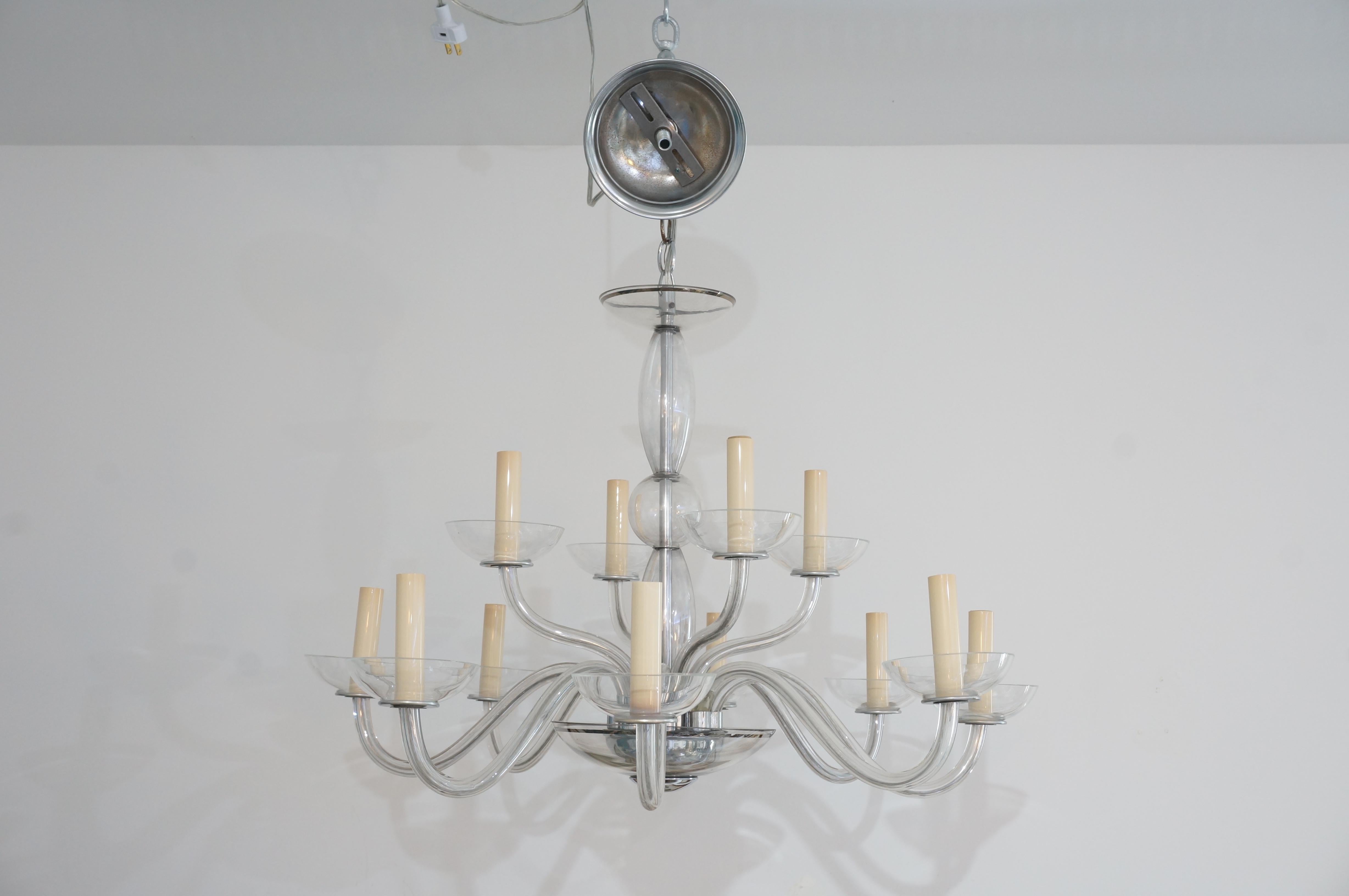 Hand-Crafted Art Deco Moderne Czech Glass Chandeleir For Sale