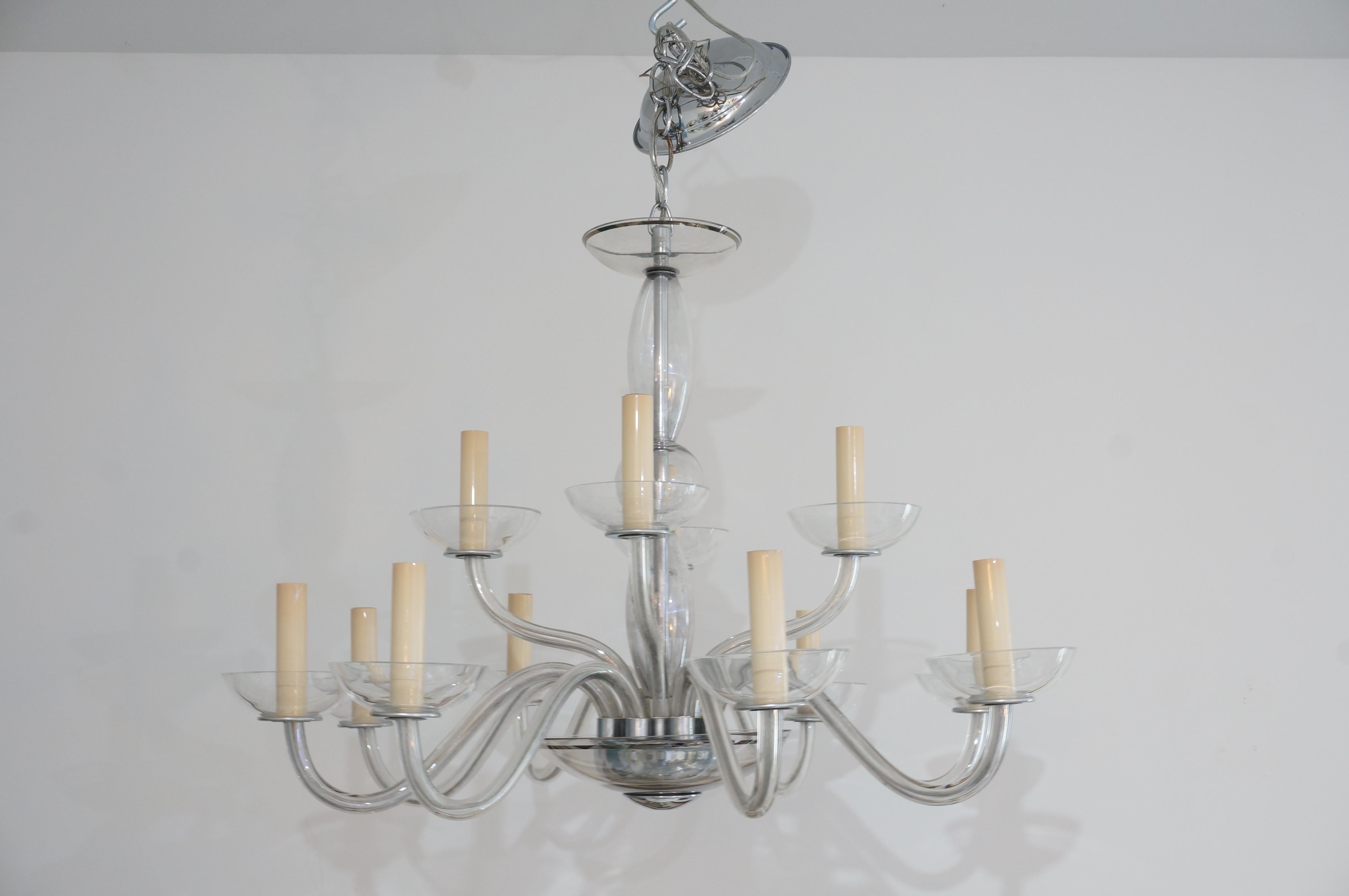 Art Deco Moderne Czech Glass Chandeleir In Good Condition For Sale In West Palm Beach, FL