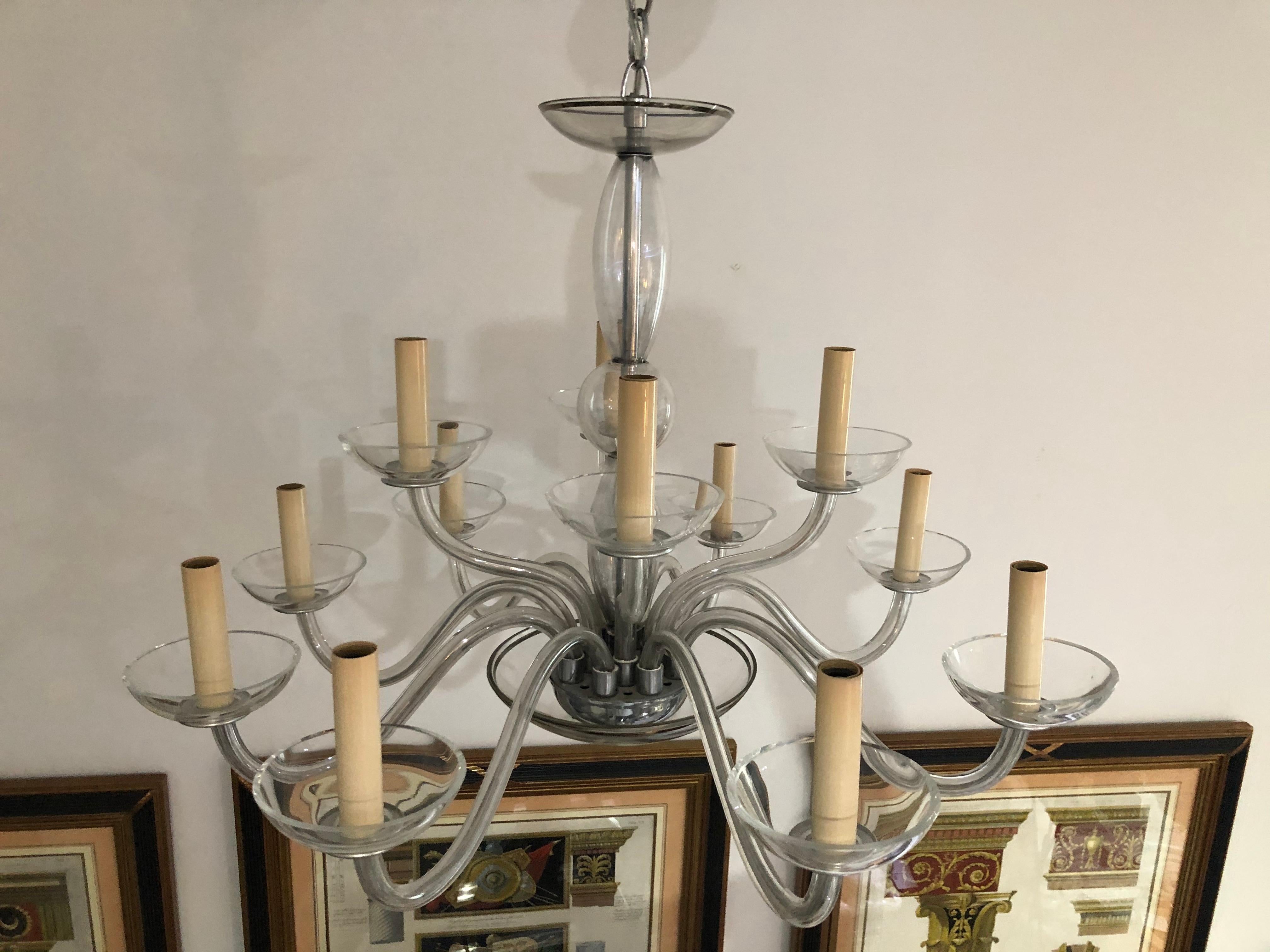 20th Century Art Deco Moderne Czech Glass Chandeleir For Sale