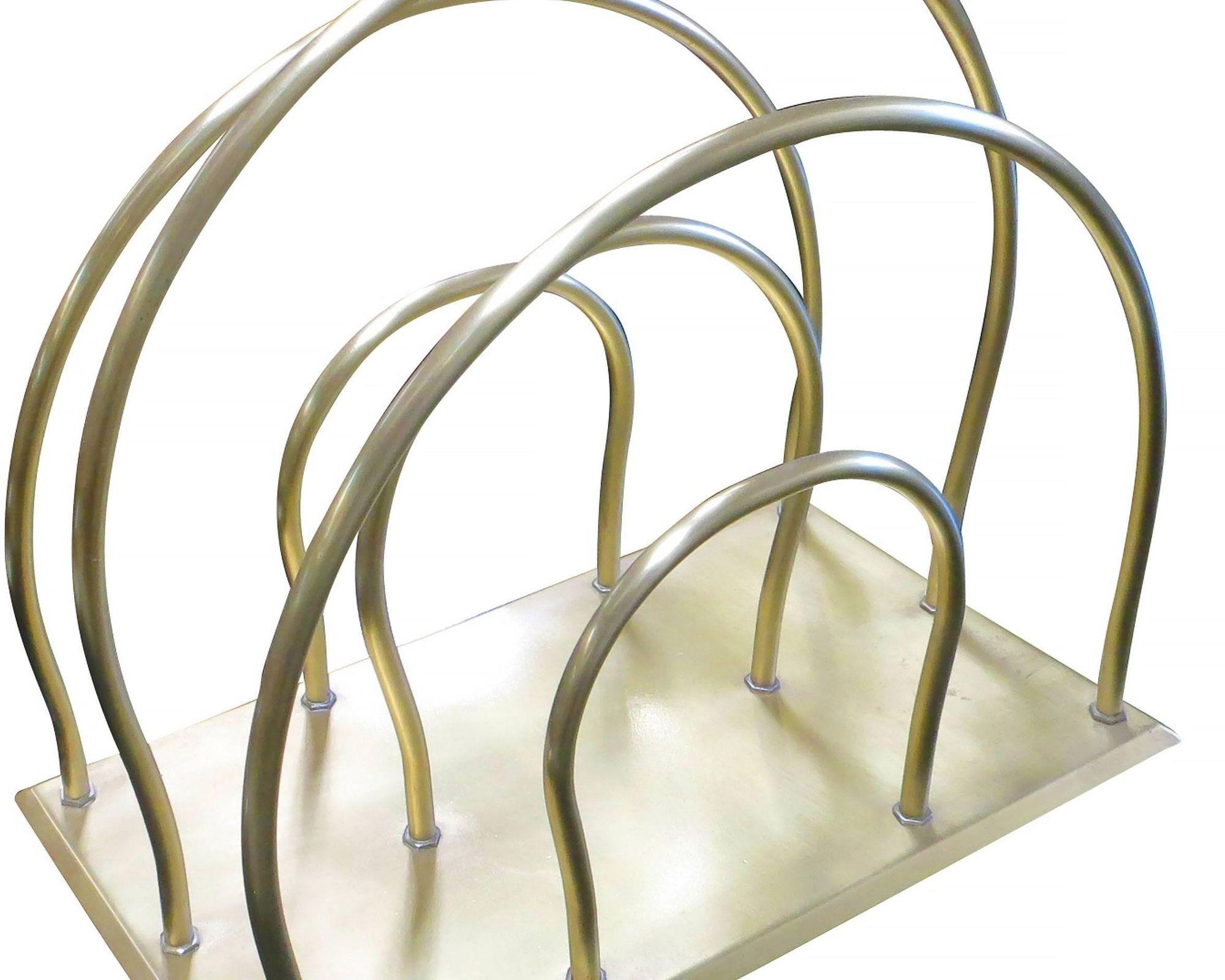 French Art Deco Moderne Magazine Solid Brass Rack For Sale