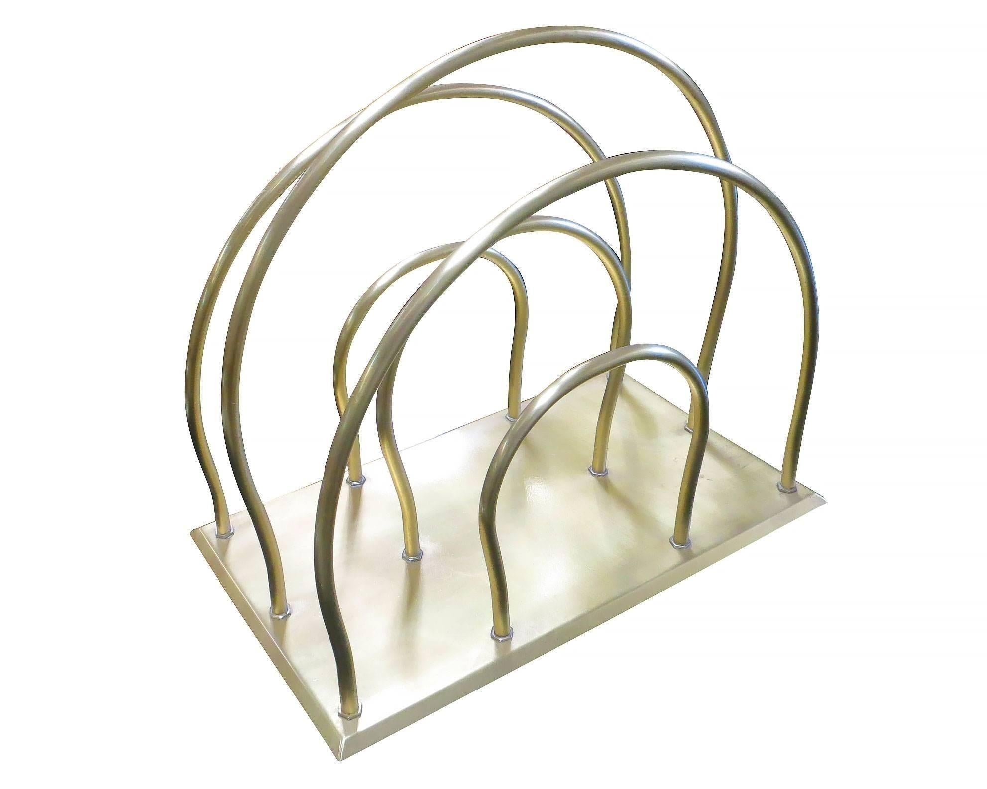 Art Deco Moderne Magazine Solid Brass Rack In Excellent Condition For Sale In Van Nuys, CA