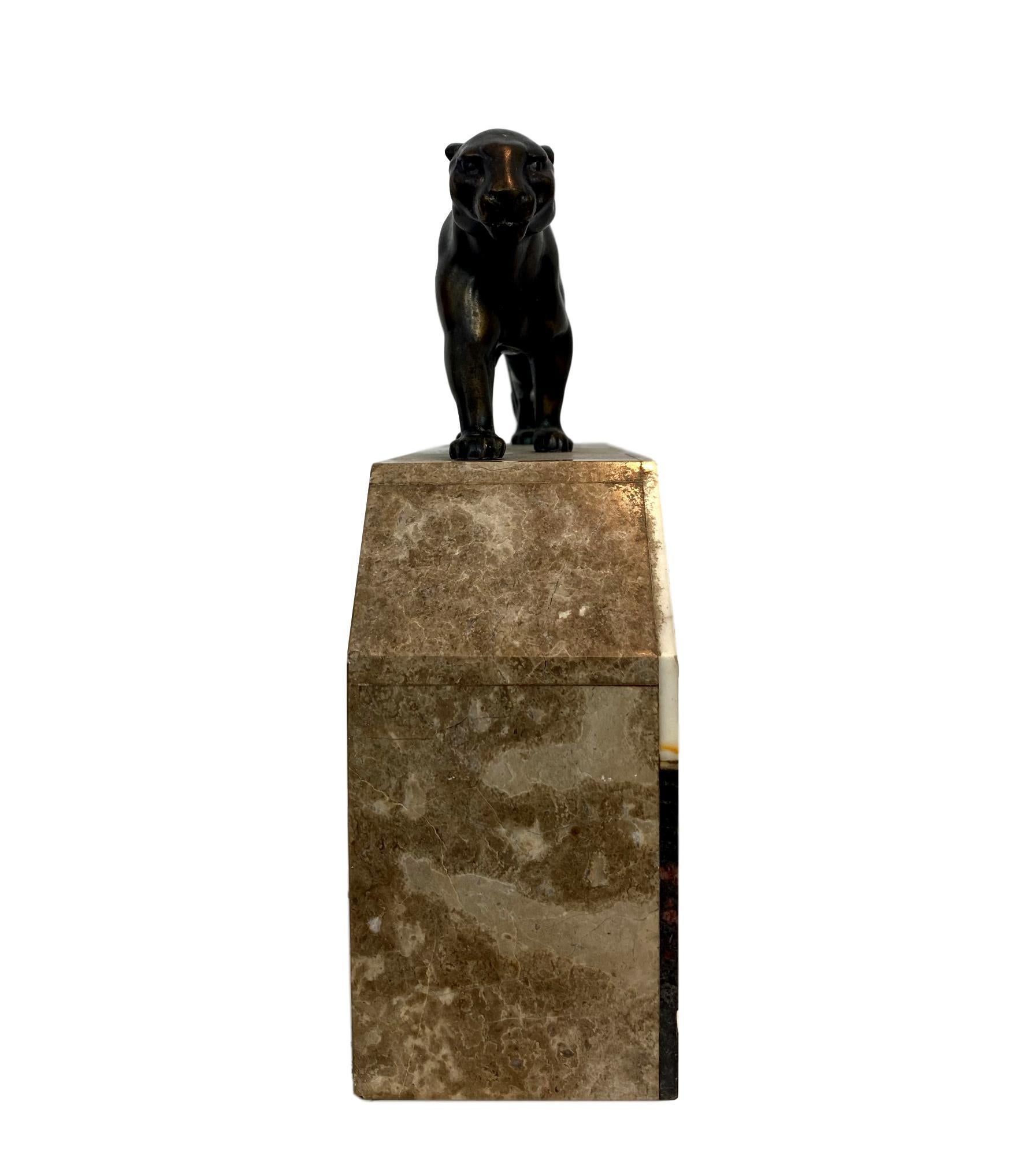 Art Deco Moderne Marble Mantel Clock with Panther, French, circa 1930s  2
