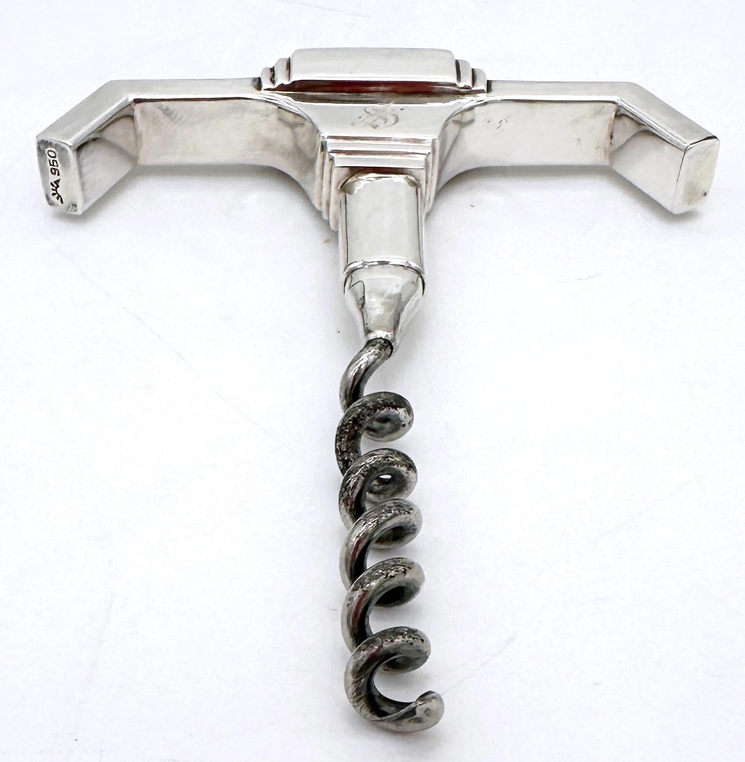 Art Deco /Moderne Sterling (.950)  & Silverplate Corkscrew, Monogram 'S', 1930 For Sale 3