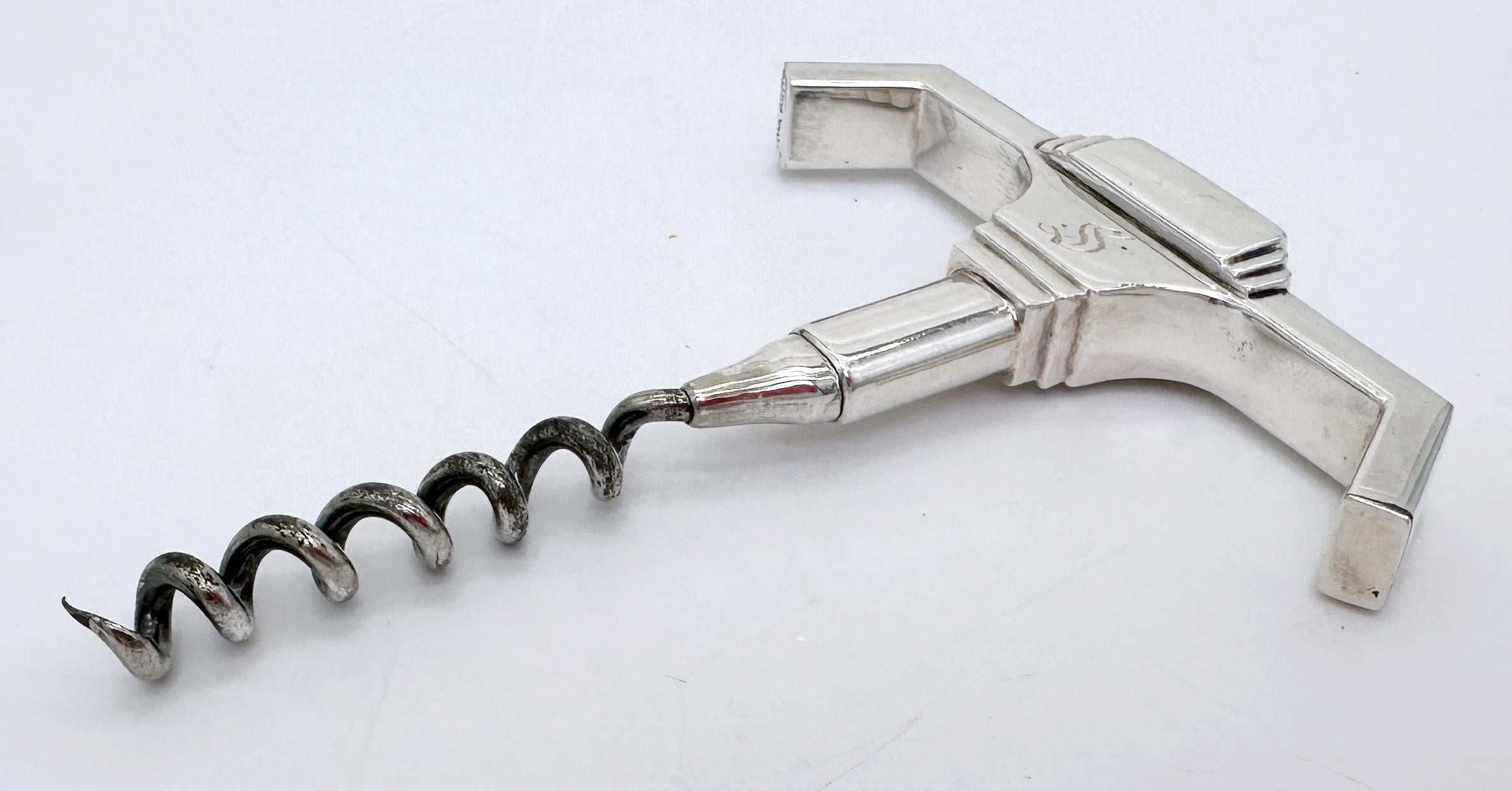 Art Deco /Moderne Sterling (.950)  & Silverplate Corkscrew, Monogram 'S', 1930 For Sale 4