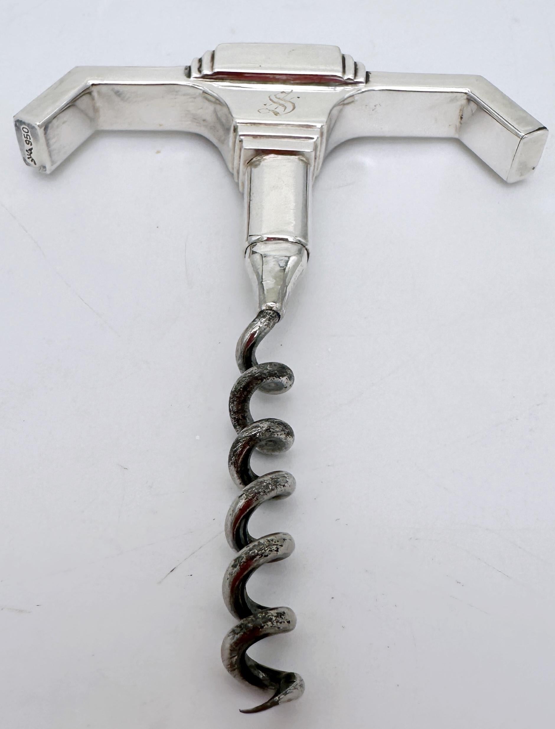 Japanese Art Deco /Moderne Sterling (.950)  & Silverplate Corkscrew, Monogram 'S', 1930 For Sale