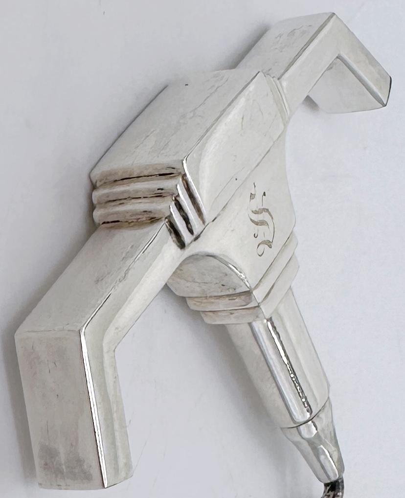 20th Century Art Deco /Moderne Sterling (.950)  & Silverplate Corkscrew, Monogram 'S', 1930 For Sale