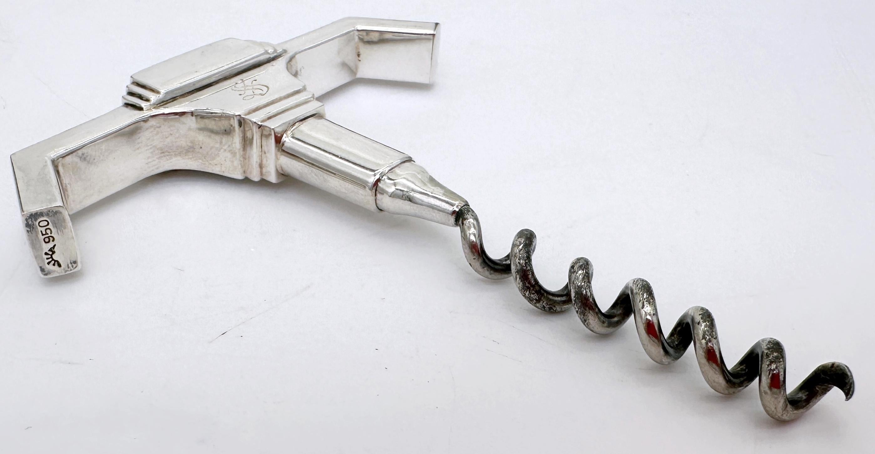 Silver Plate Art Deco /Moderne Sterling (.950)  & Silverplate Corkscrew, Monogram 'S', 1930 For Sale