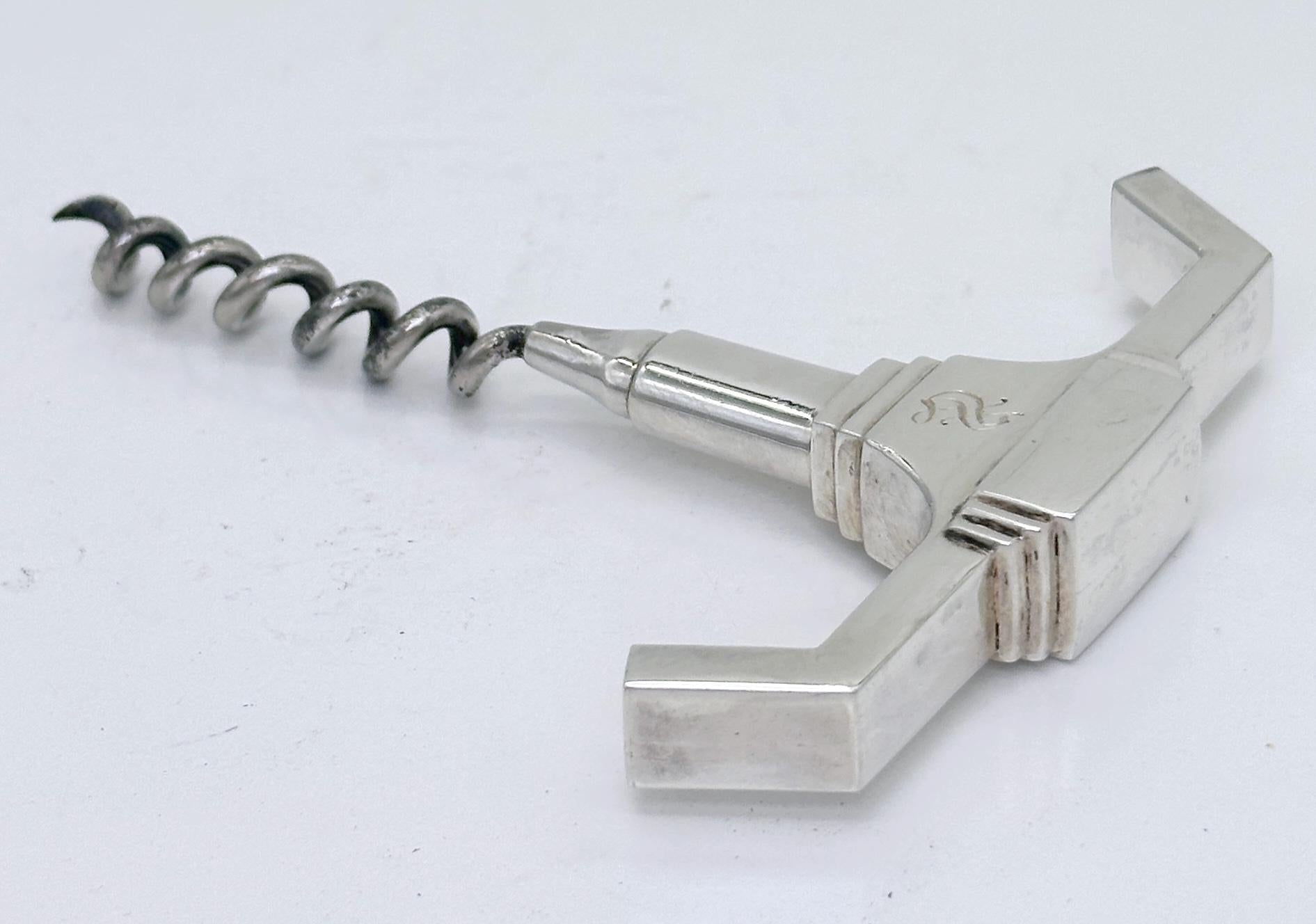 Art Deco /Moderne Sterling (.950)  & Silverplate Corkscrew, Monogram 'S', 1930 For Sale 1