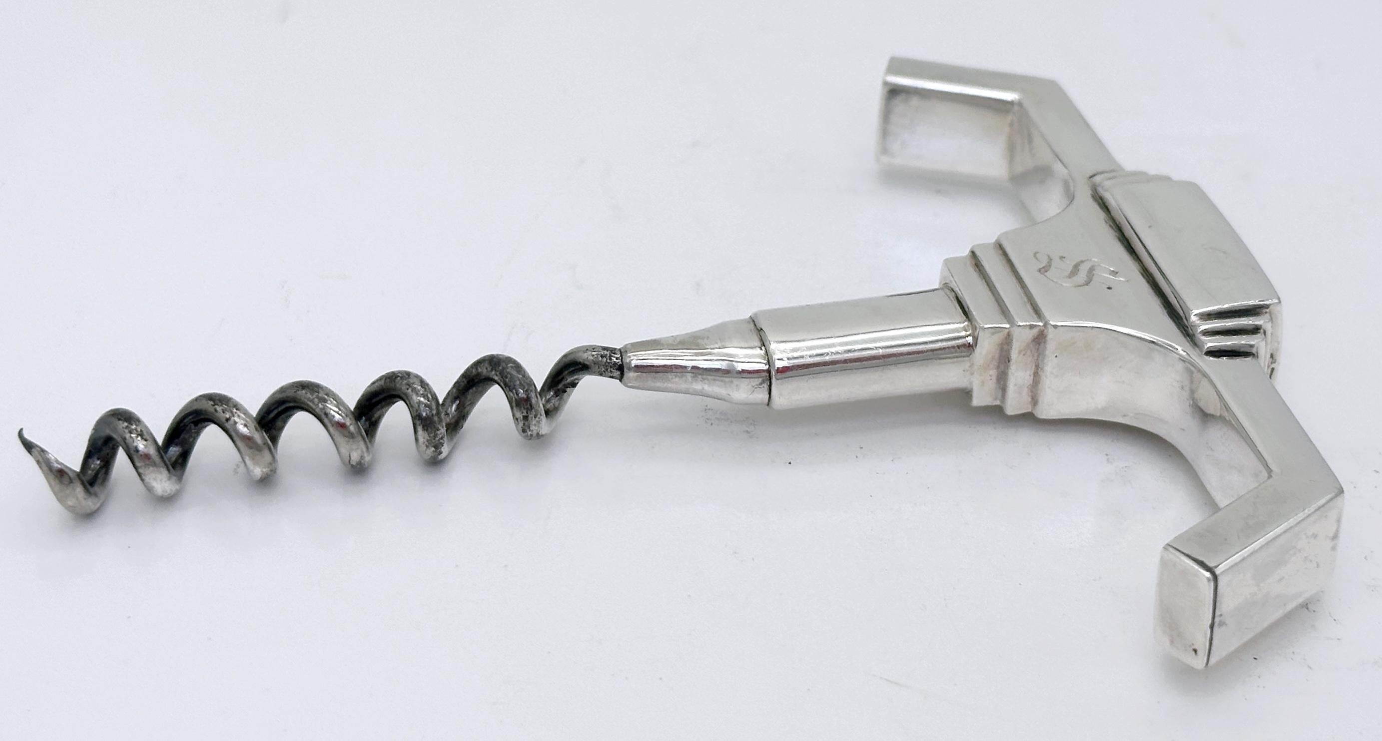 Art Deco /Moderne Sterling (.950)  & Silverplate Corkscrew, Monogram 'S', 1930 For Sale 2