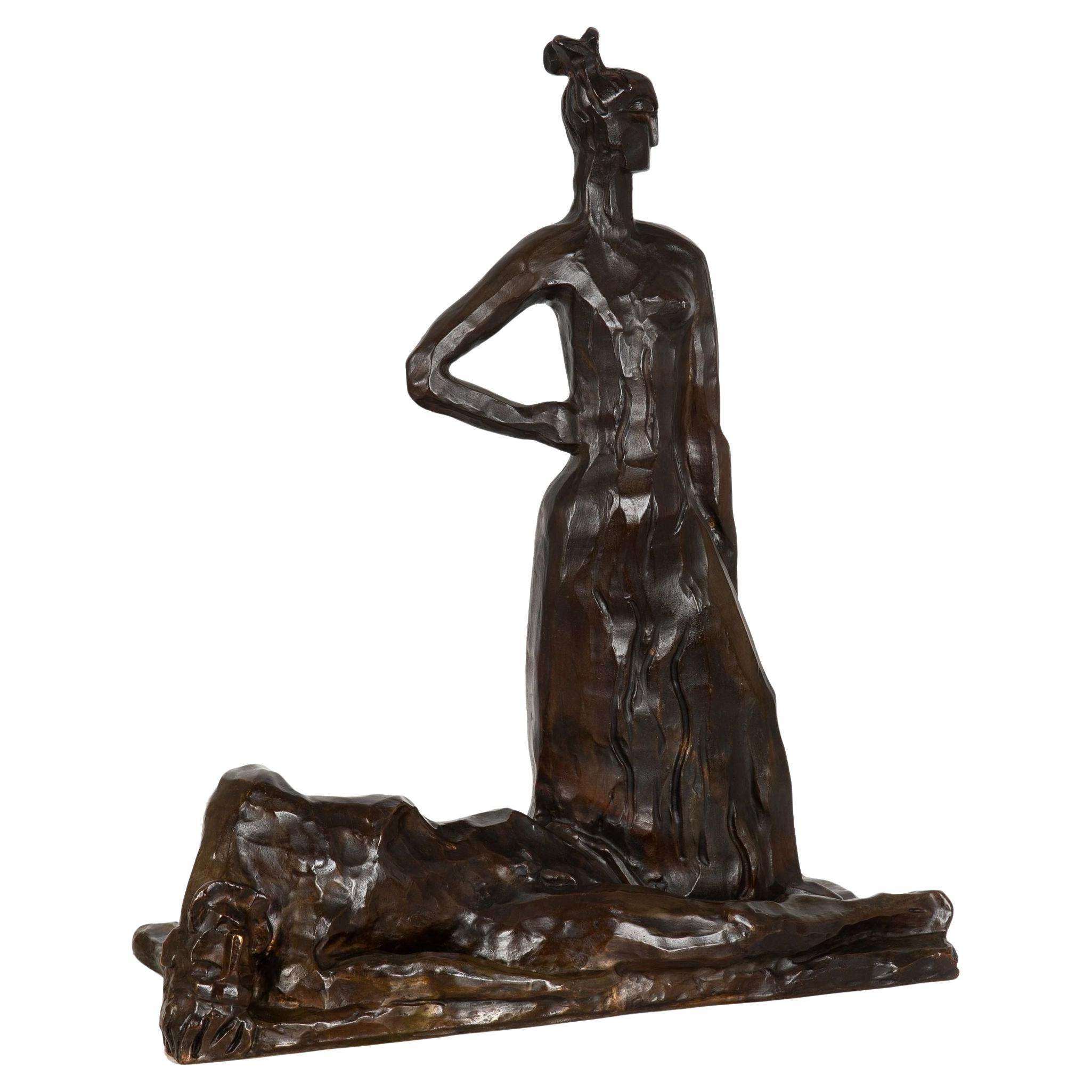 Scultura in bronzo del Modernismo Art Deco "L
Amazzone e l
Eroe" di Sava Botzaris in vendita