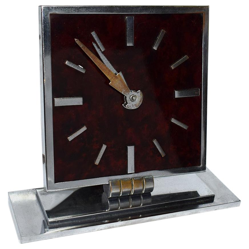 Art Deco Modernist 1930s Chrome and Bakelite Clock