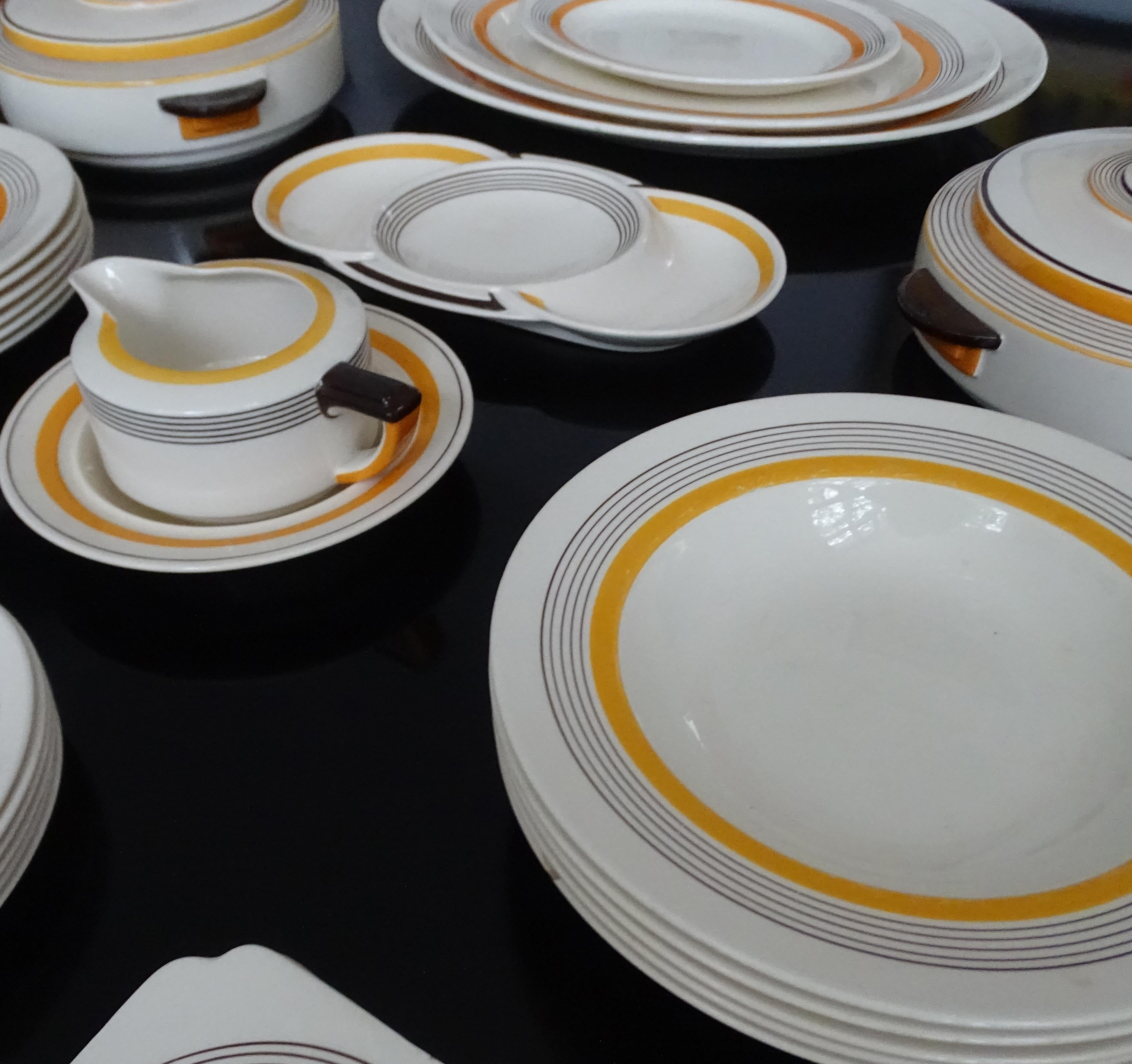 Ceramic Art Deco Modernist 27-Pcs Royal Doulton England China Dinnerware Service For Sale