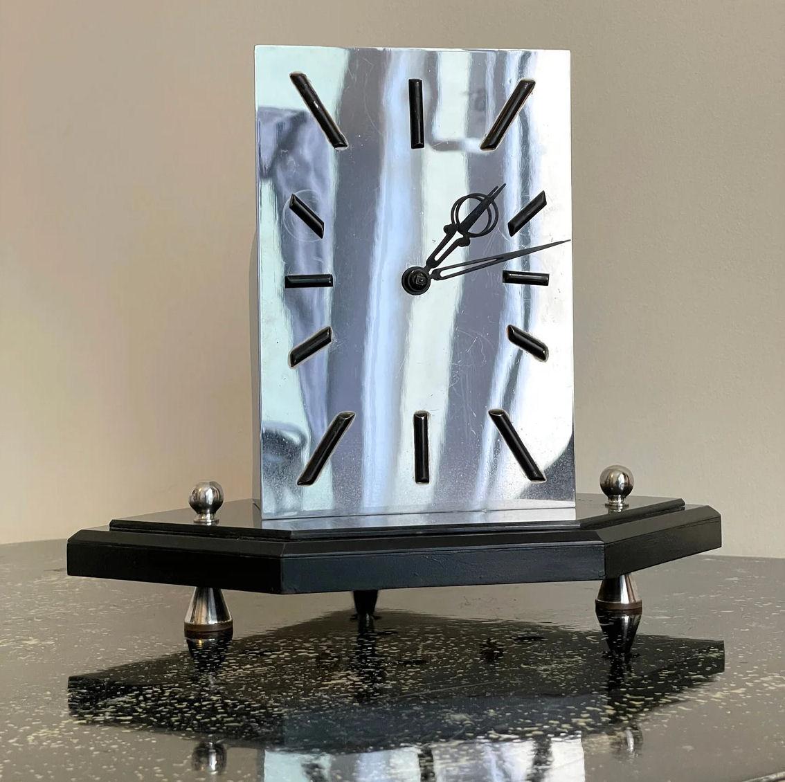 Art Deco Modernist 8 Day Chrome Mantle Clock by Smiths, English, c1936 4