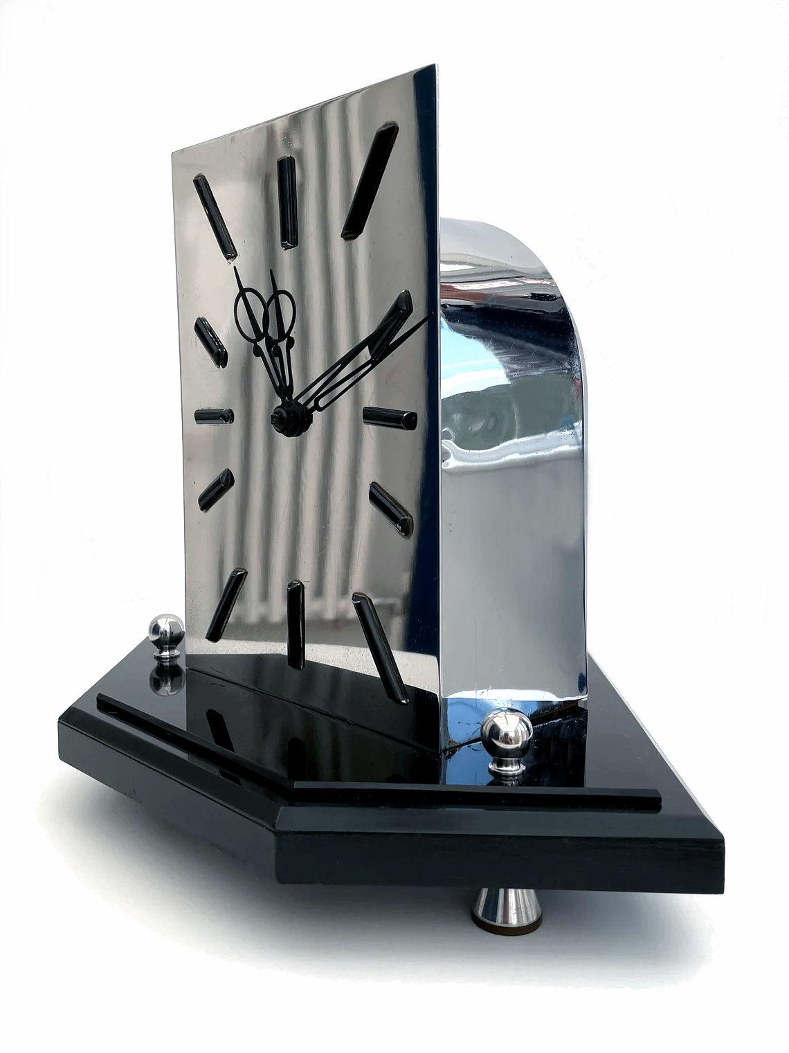Art Deco Modernist 8 Day Chrome Mantle Clock by Smiths, English, c1936 2