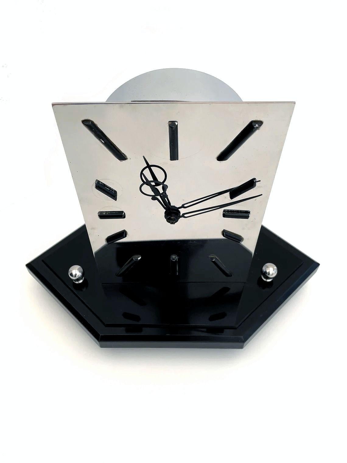 Art Deco Modernist 8 Day Chrome Mantle Clock by Smiths, English, c1936 3