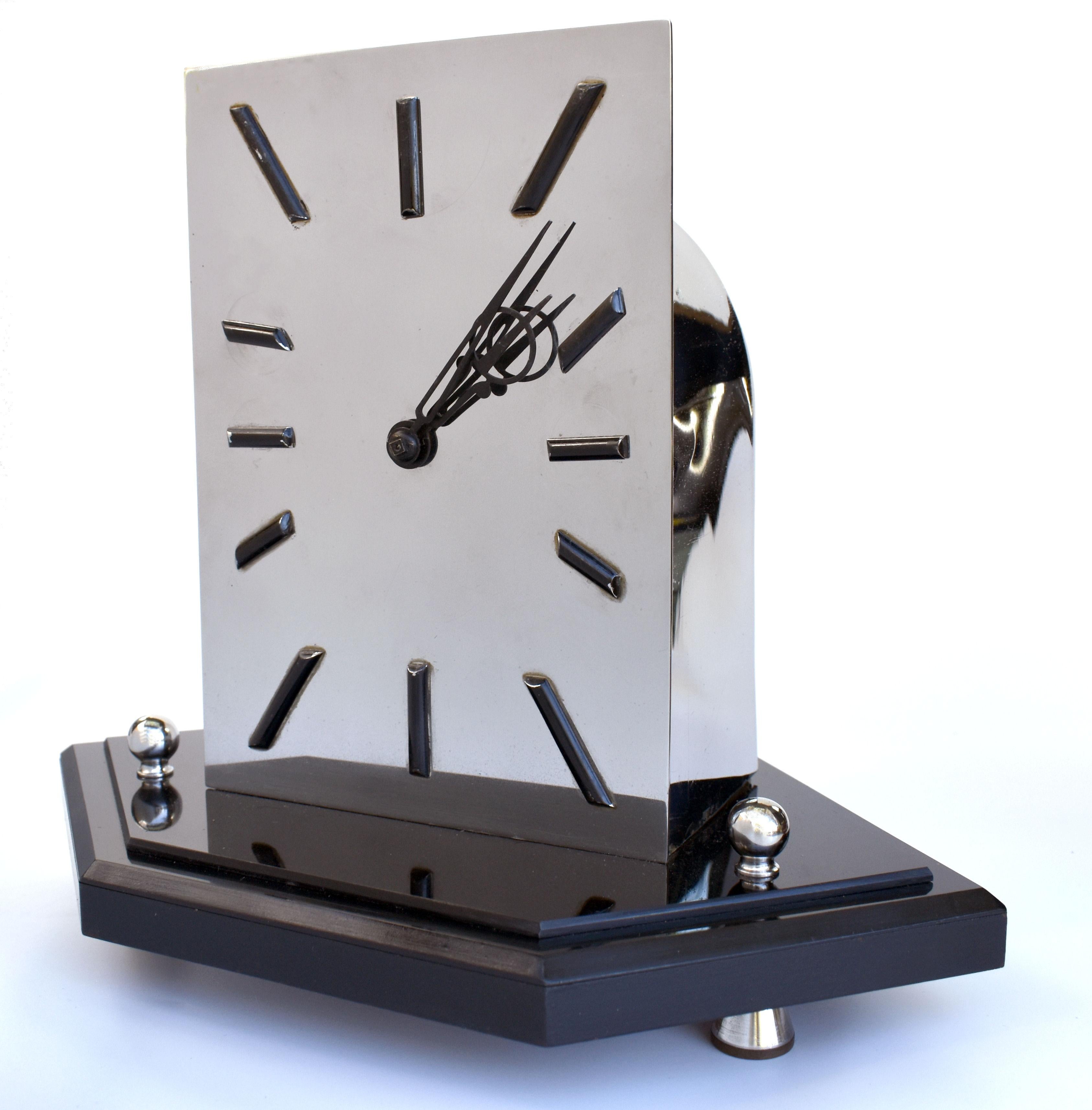 Art Deco Modernist 8 Day Chrome Mantle Clock by Smiths, English, c1936 In Good Condition In Devon, England