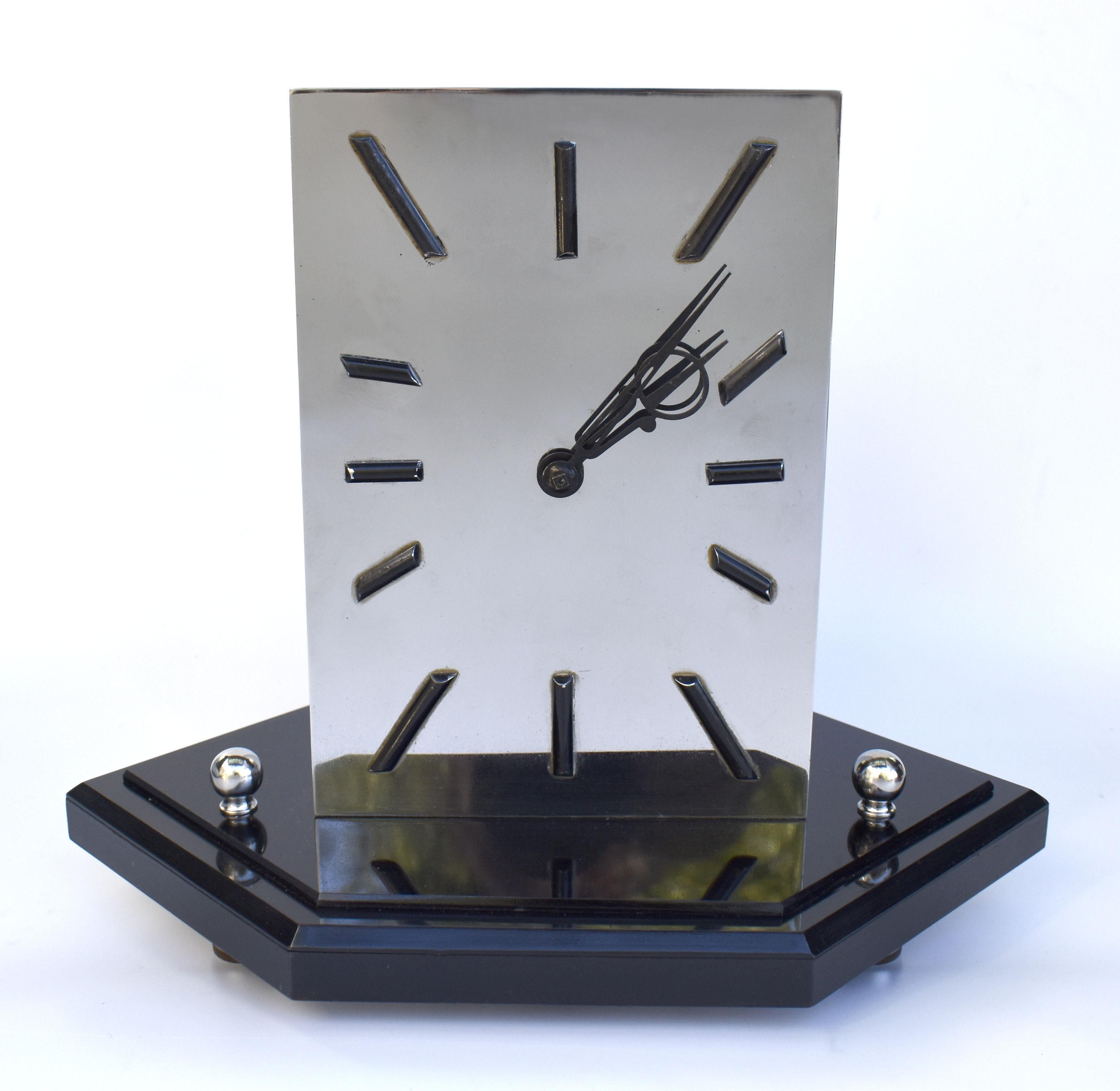 Art Deco Modernist 8 Day Chrome Mantle Clock by Smiths, English, c1936 9