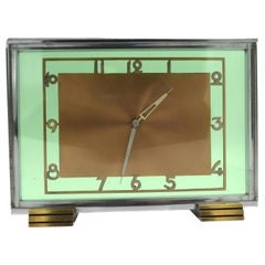 Art Deco Modernist 8 Day Green Glass Mantle Clock, circa 1930s