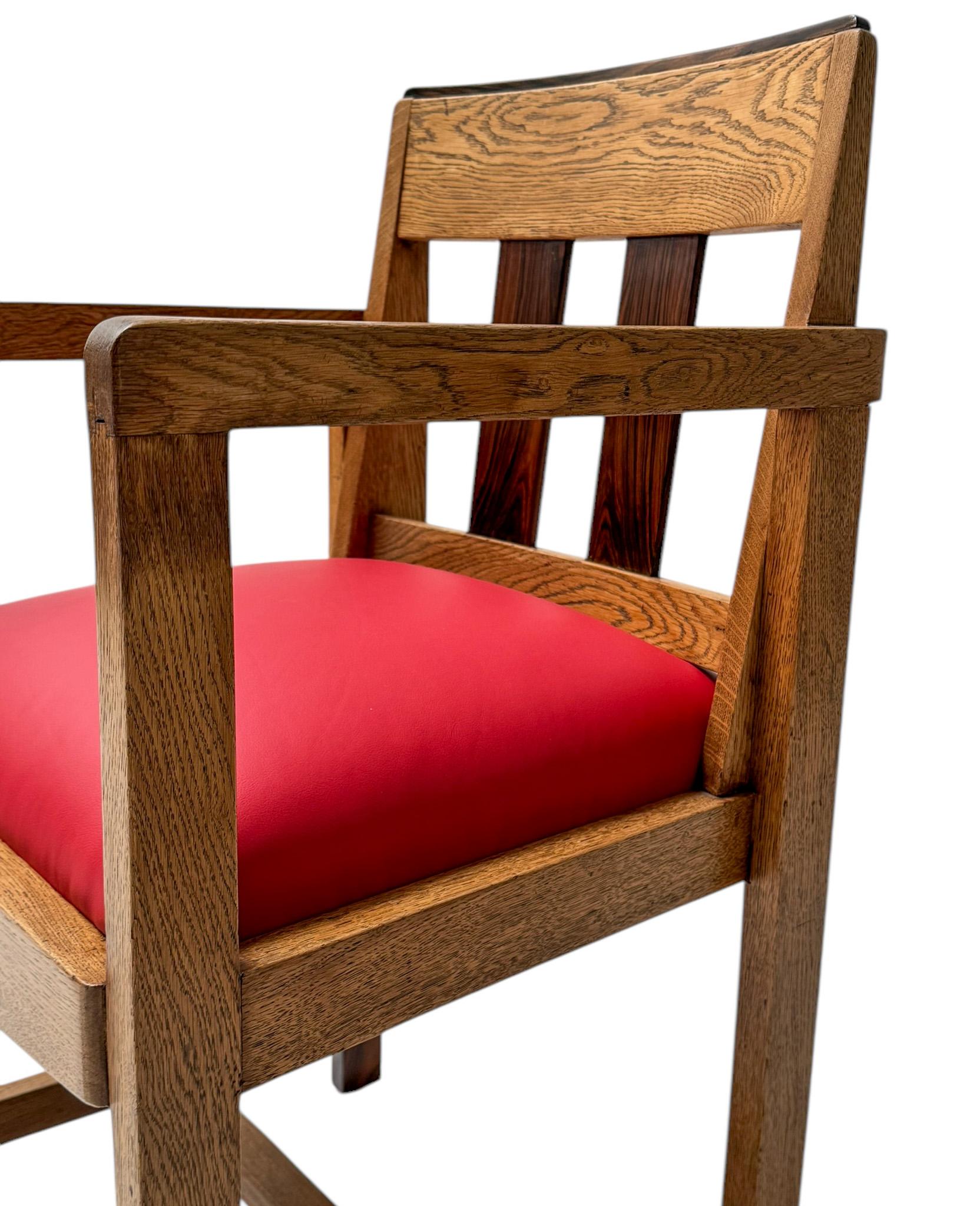 Art Deco Modernist Armchair with Red Leather Seat, 1920s For Sale 5