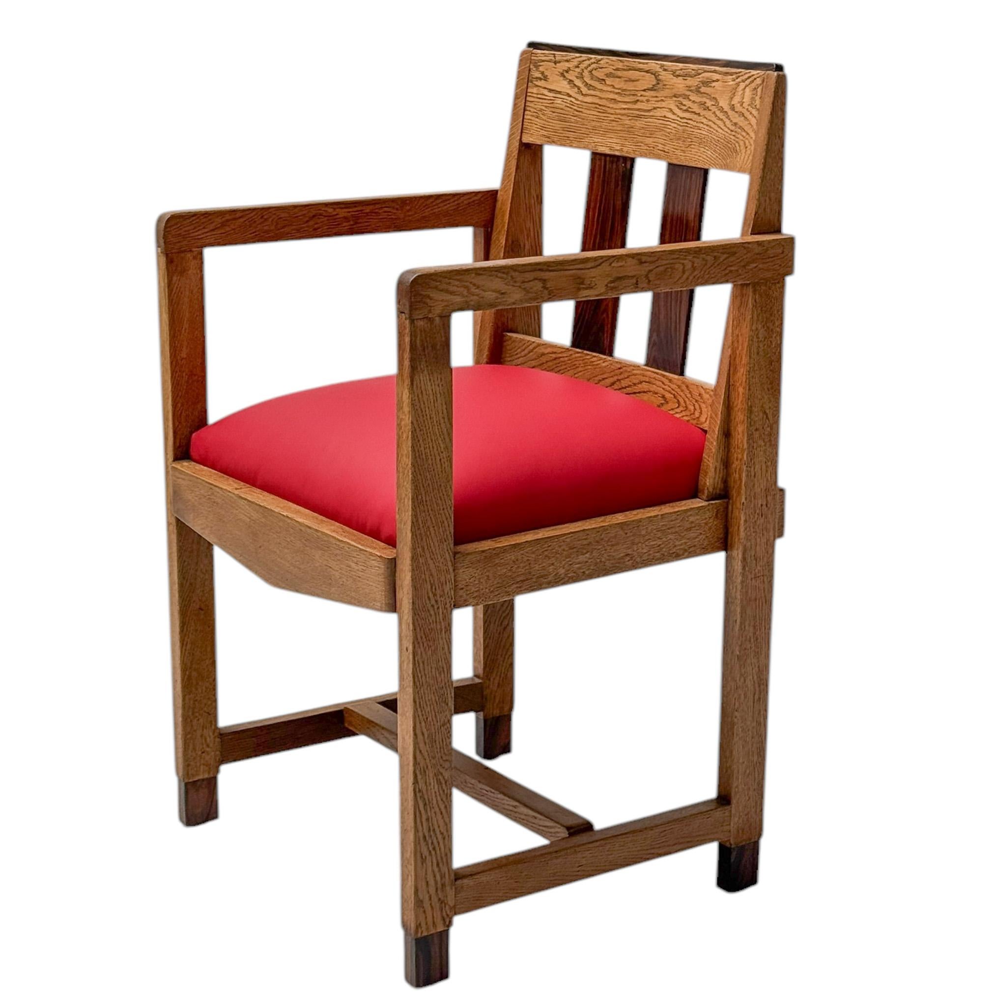 Dutch Art Deco Modernist Armchair with Red Leather Seat, 1920s For Sale