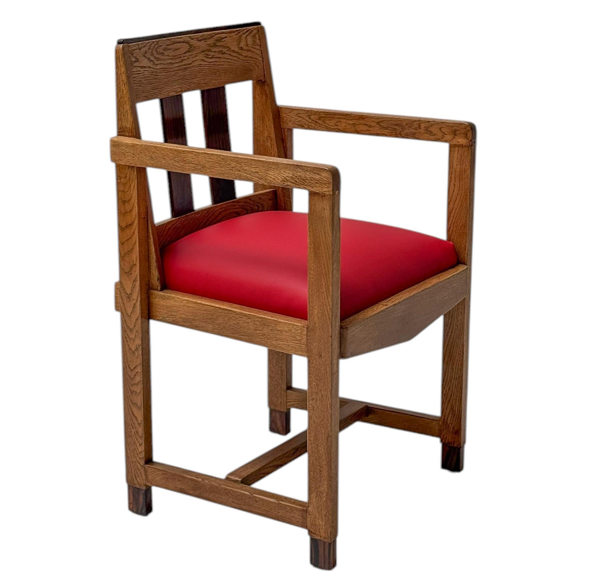 Early 20th Century Art Deco Modernist Armchair with Red Leather Seat, 1920s For Sale